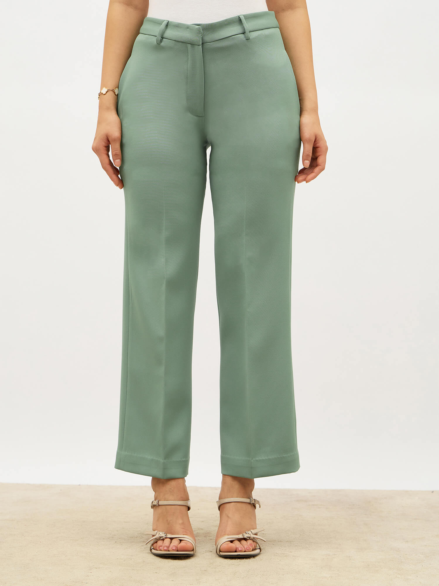 Tirana Mid Rise Straight Trousers-Matcha Green