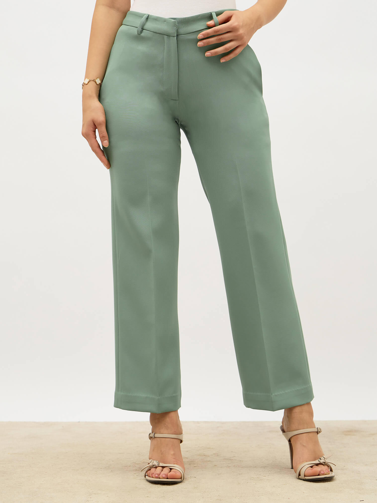 Tirana Mid Rise Straight Trousers-Matcha Green
