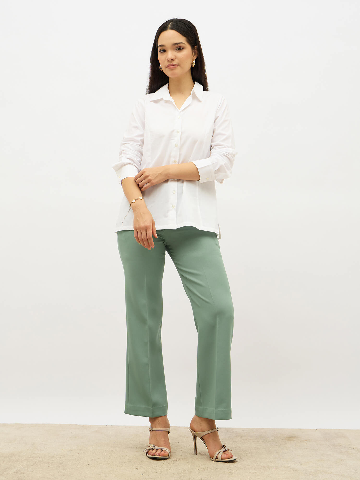 Tirana Mid Rise Straight Trousers-Matcha Green