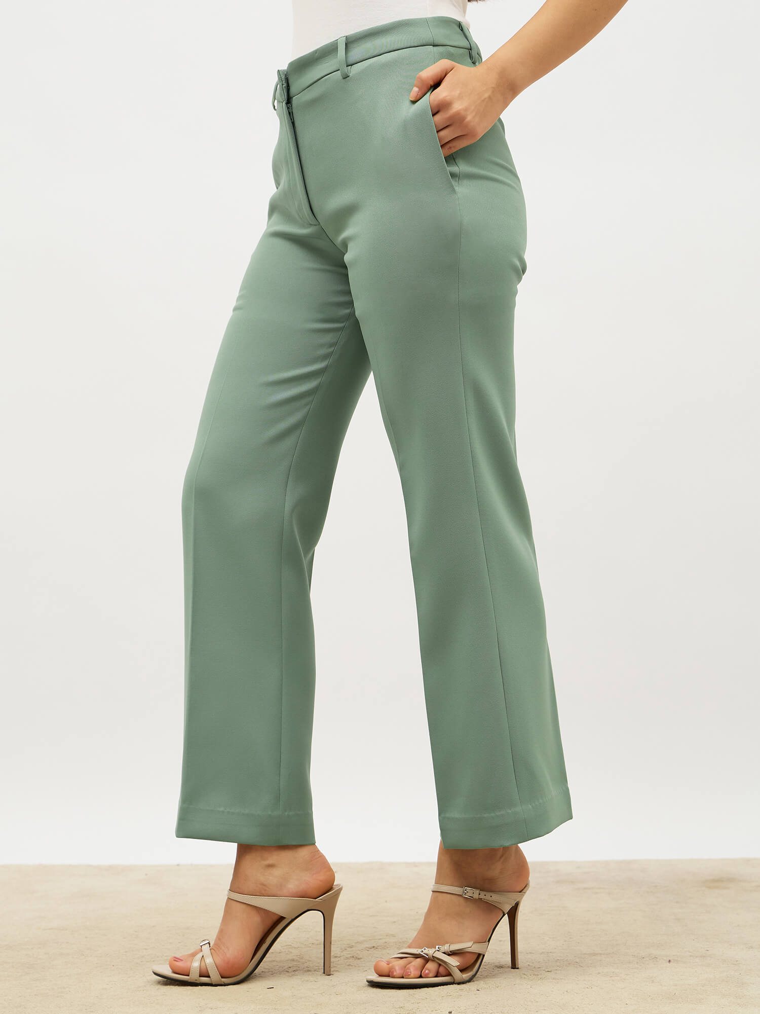Tirana Mid Rise Straight Trousers-Matcha Green