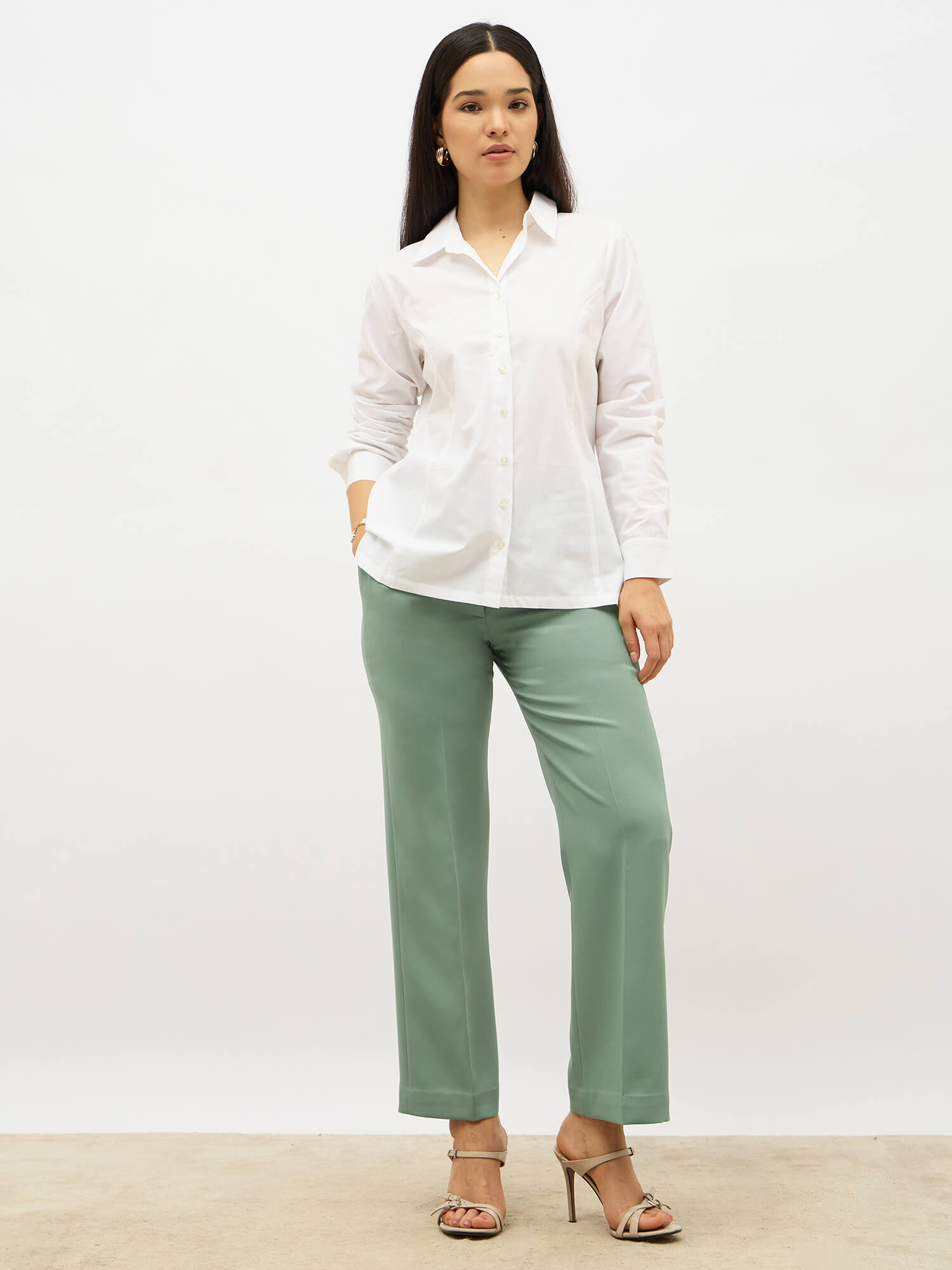 Tirana Mid Rise Straight Trousers-Matcha Green