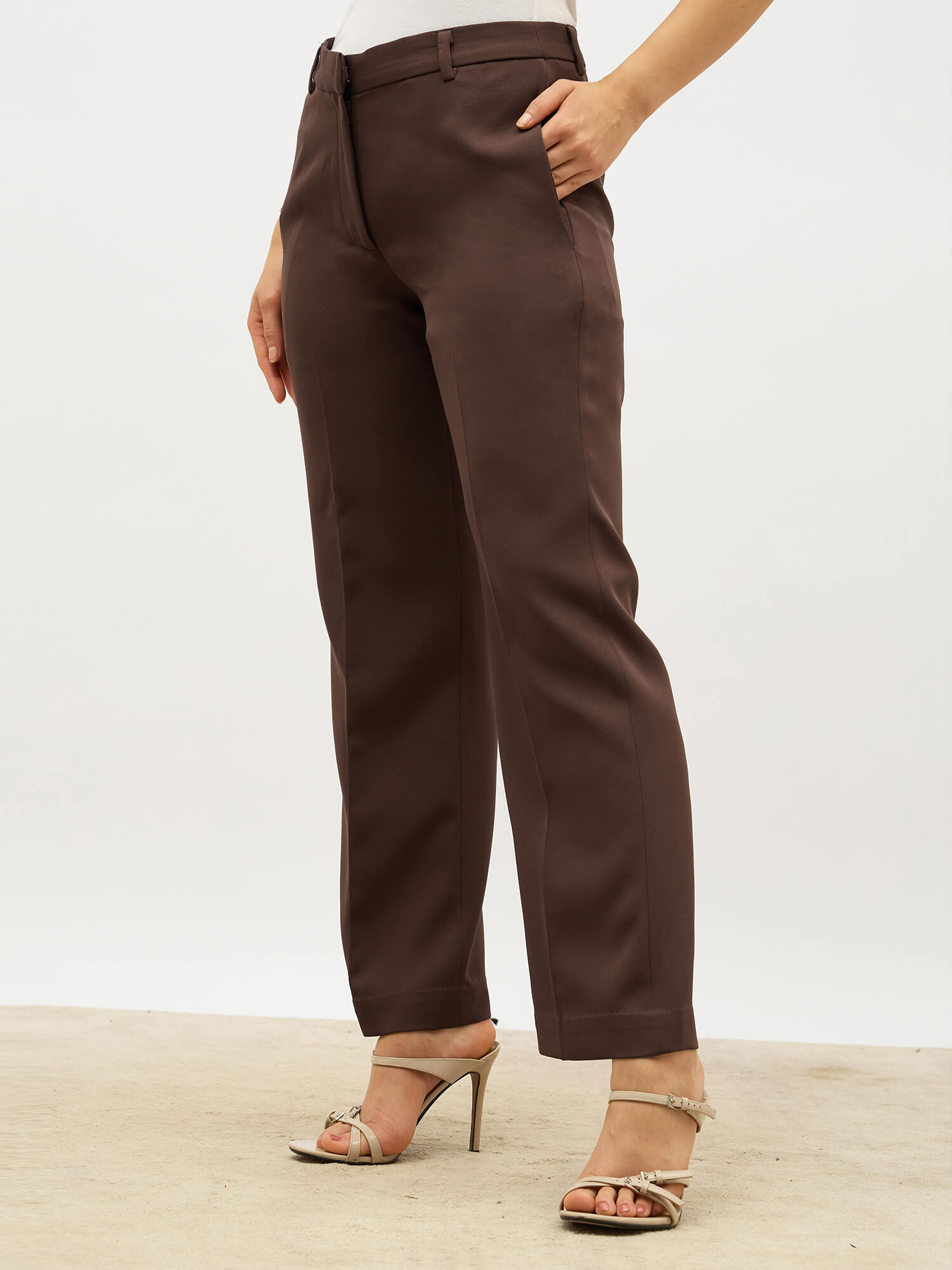 Tirana Mid Rise Straight Trousers-Chocolate Brown