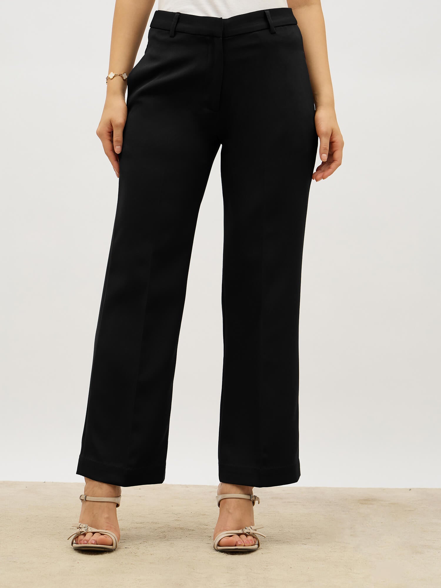 Tirana Mid Rise Straight Trousers-Black