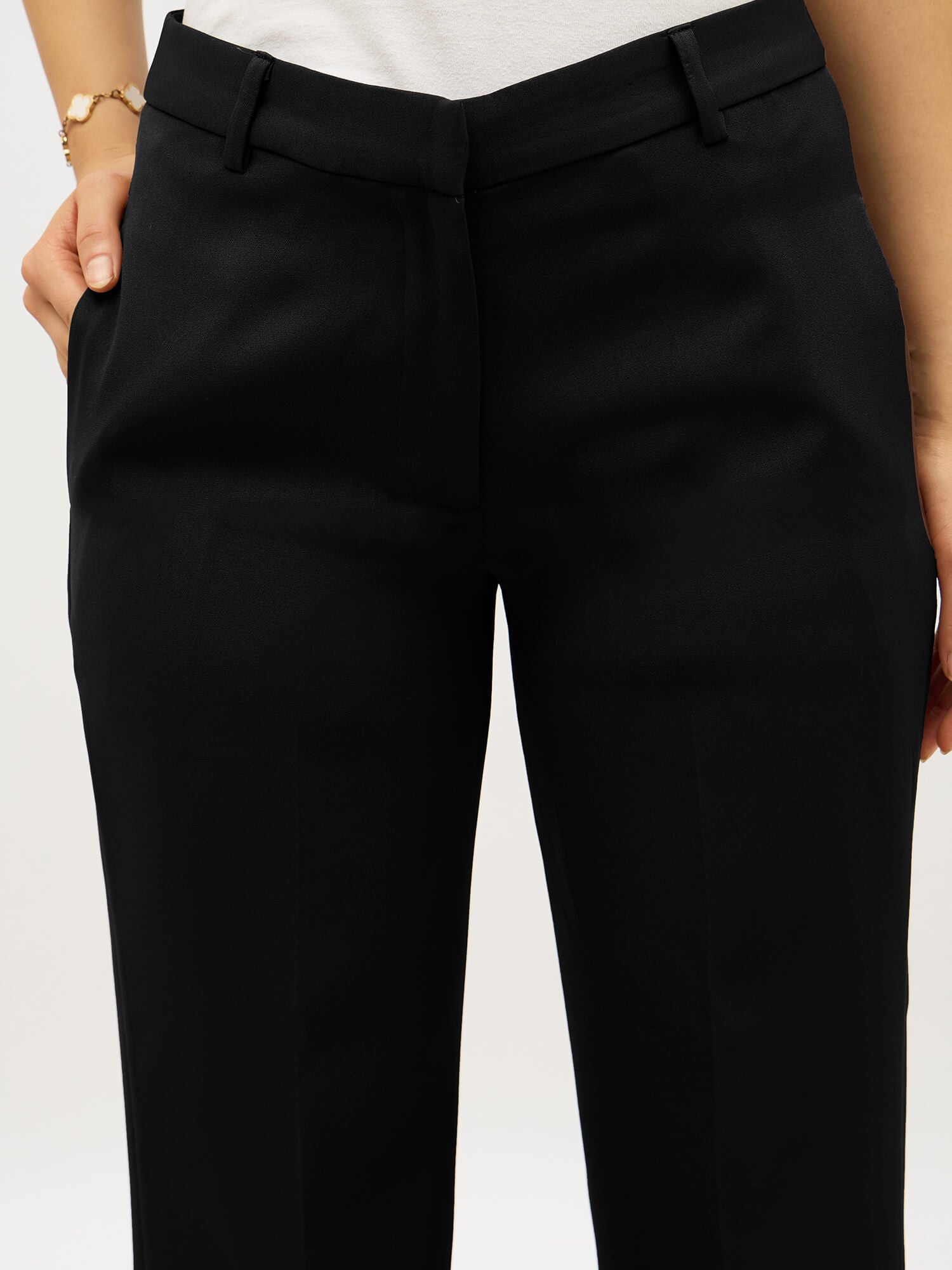 Tirana Mid Rise Straight Trousers-Black