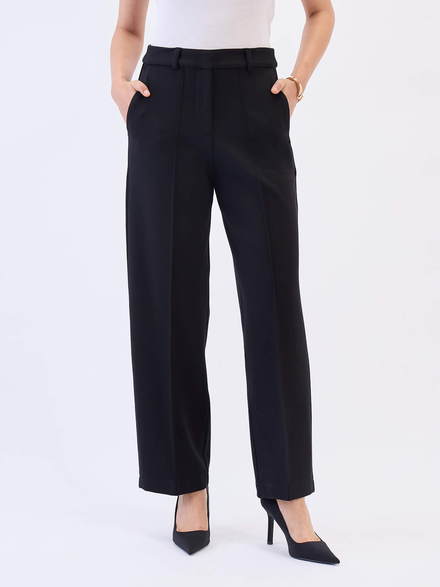 Effortless Straight Ponte Pants-Black