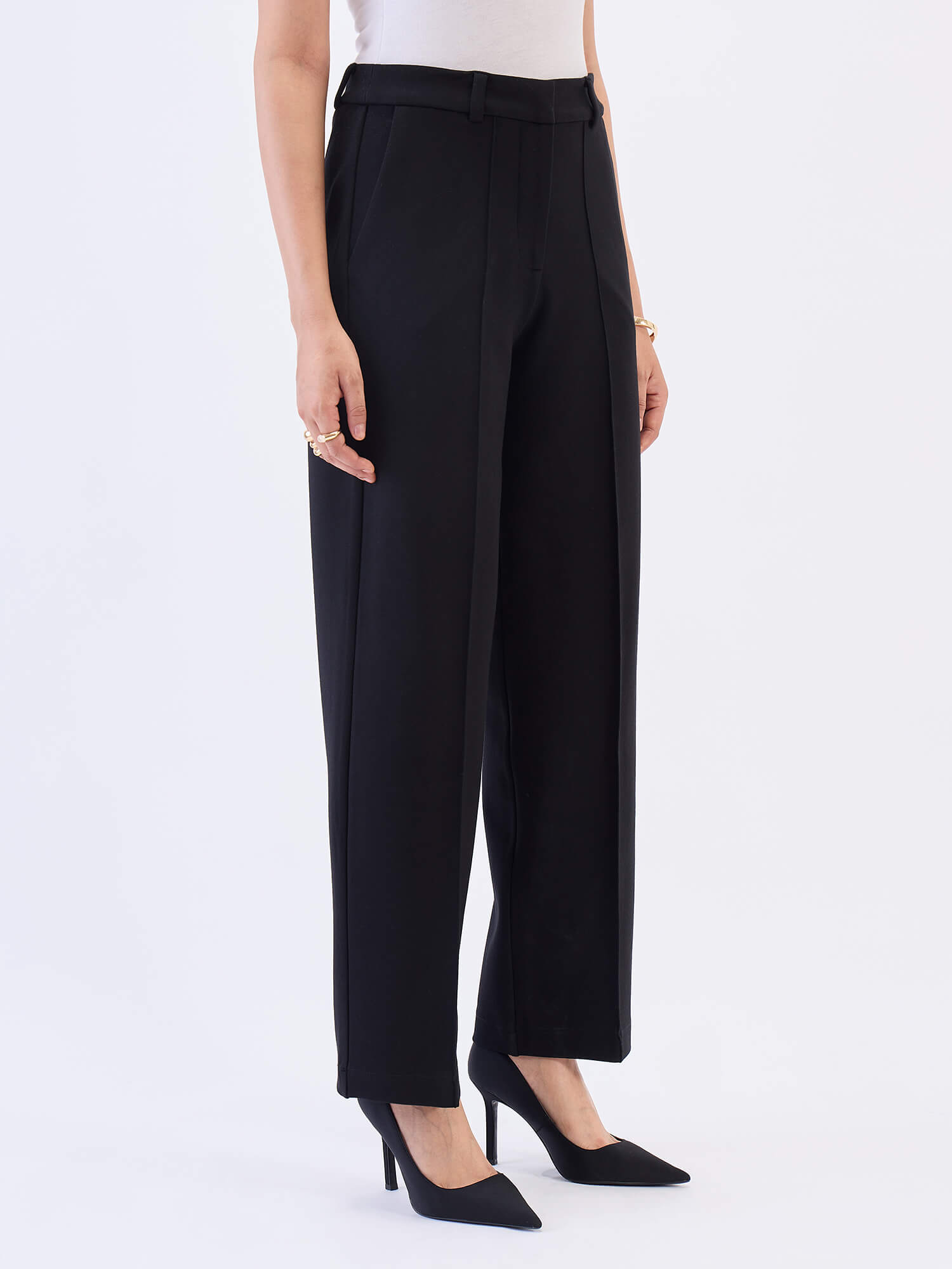 Effortless Straight Ponte Pants-Black
