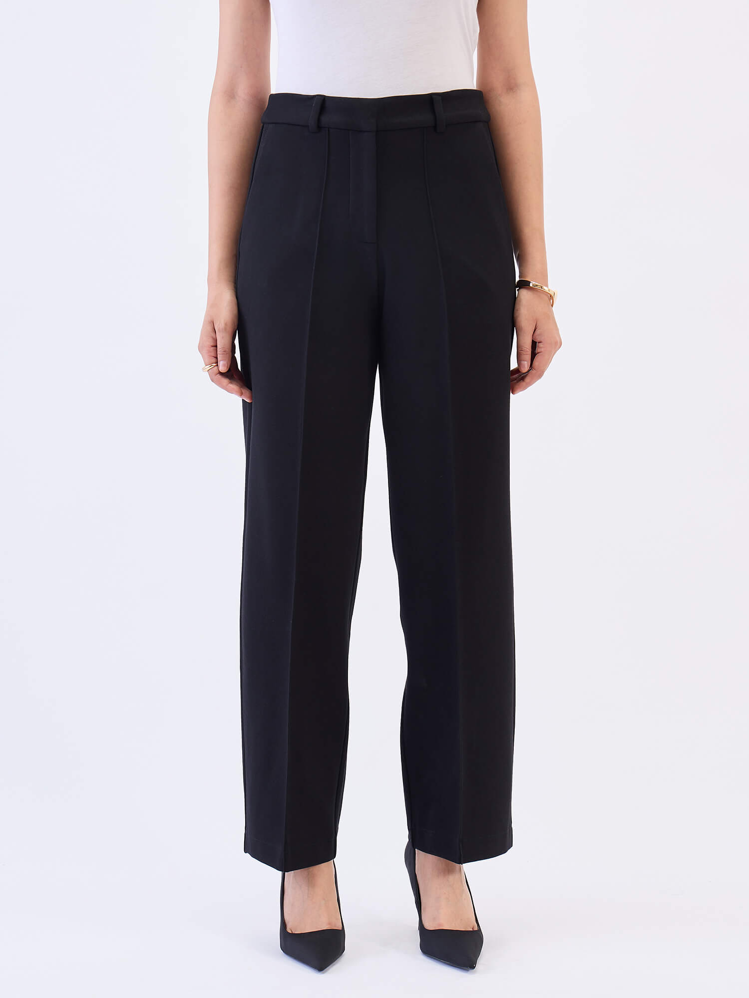 Effortless Straight Ponte Pants-Black