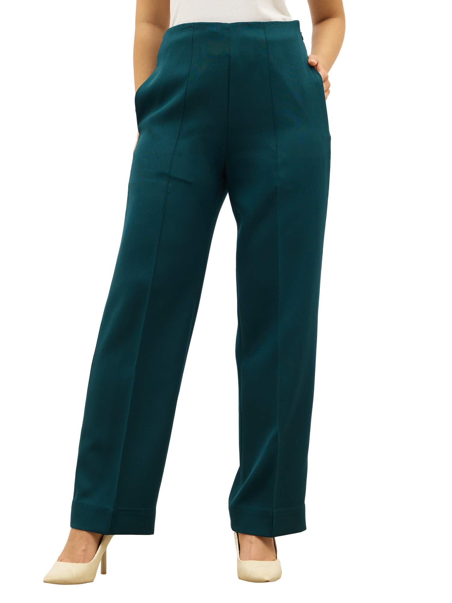 Determined High Rise Straight Trousers-Bottle Green