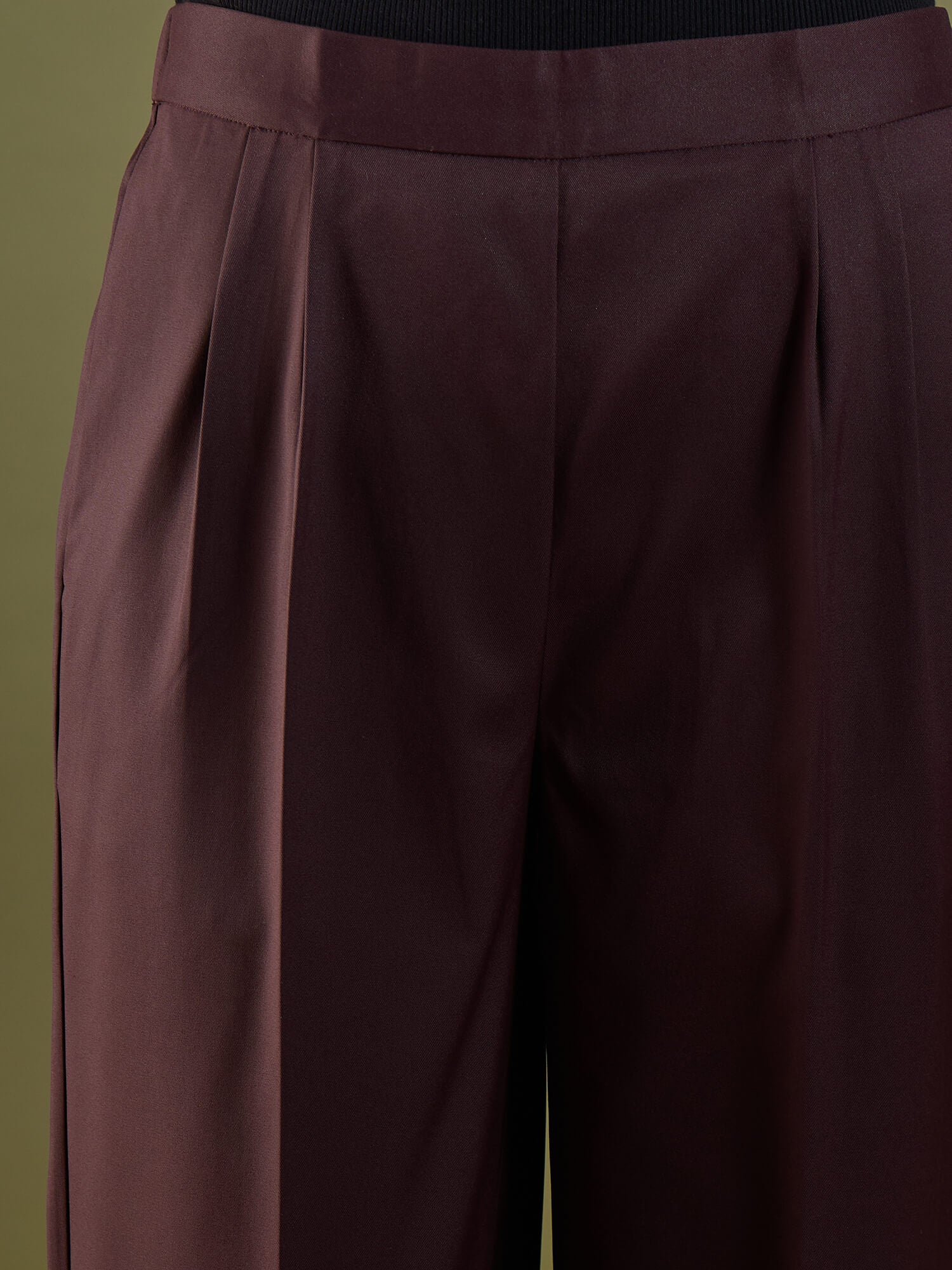 Cairen Pleated Pull-on Pants-Chocolate Brown