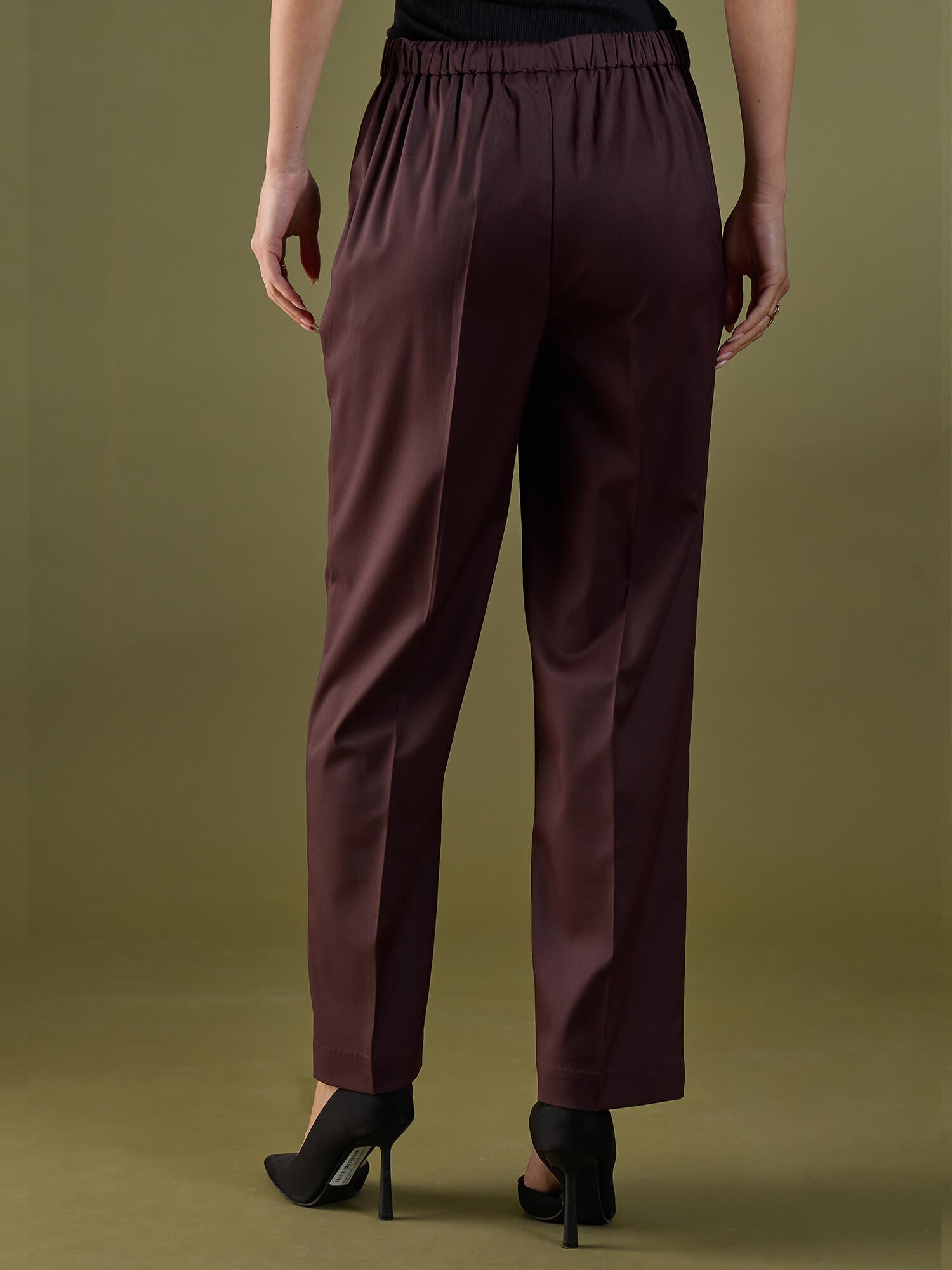 Cairen Pleated Pull-on Pants-Chocolate Brown