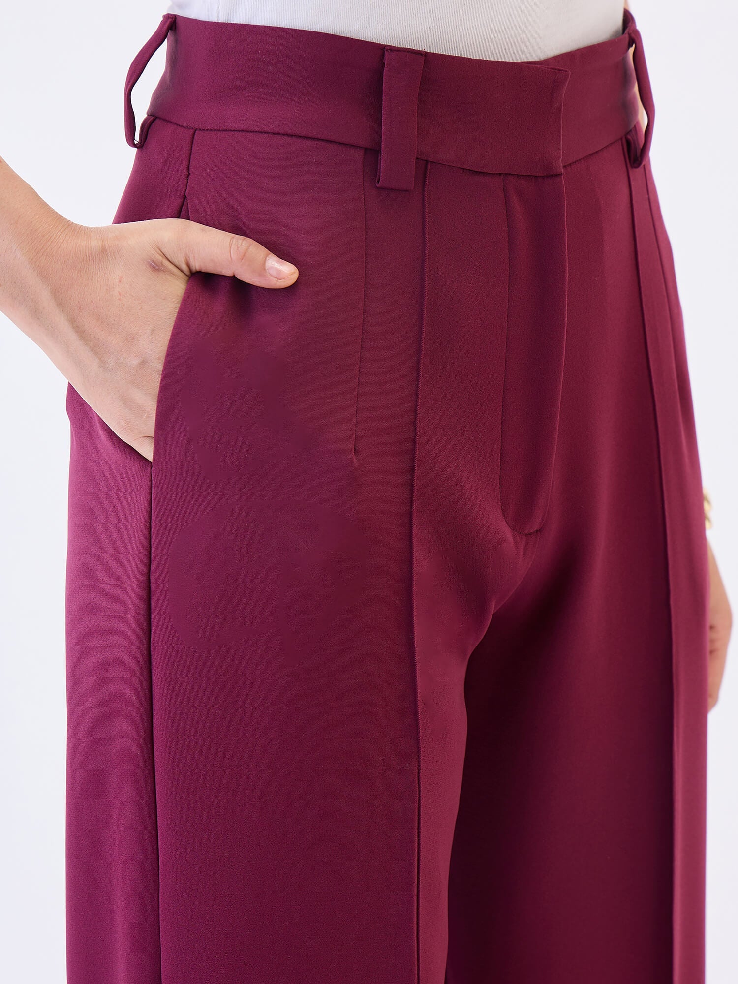 Quaint Straight High Rise Pants-Wine