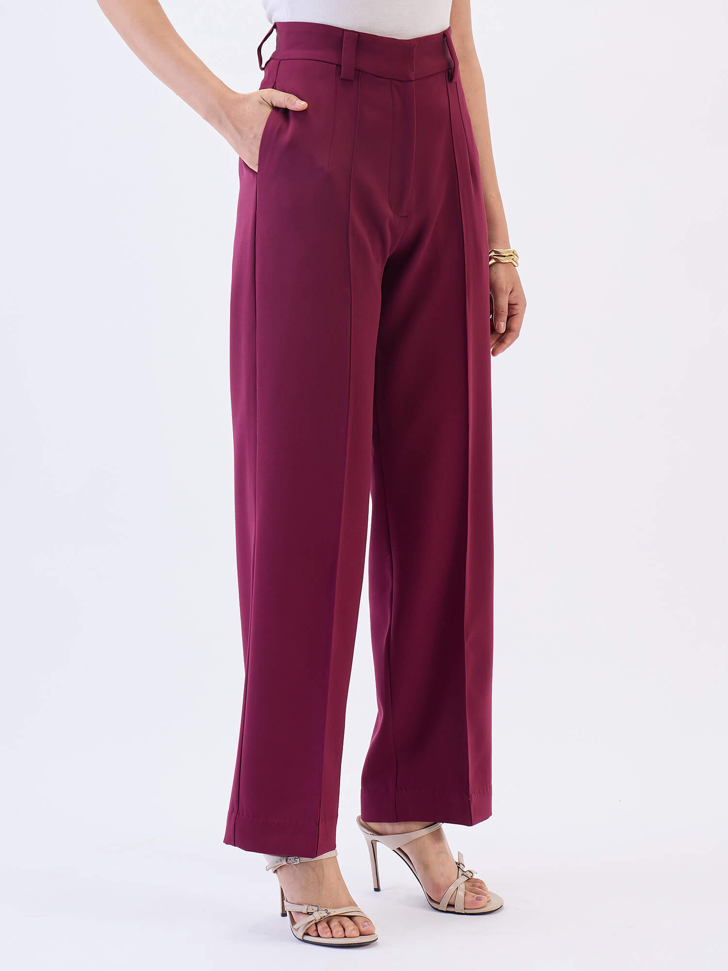 Quaint Straight High Rise Pants-Wine