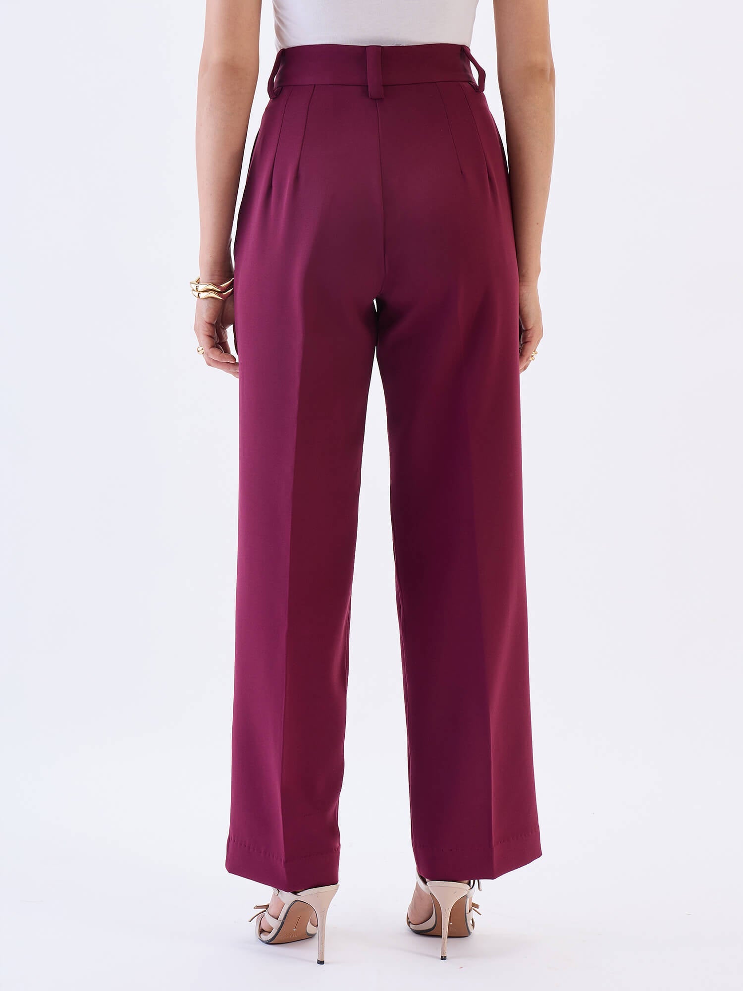 Quaint Straight High Rise Pants-Wine