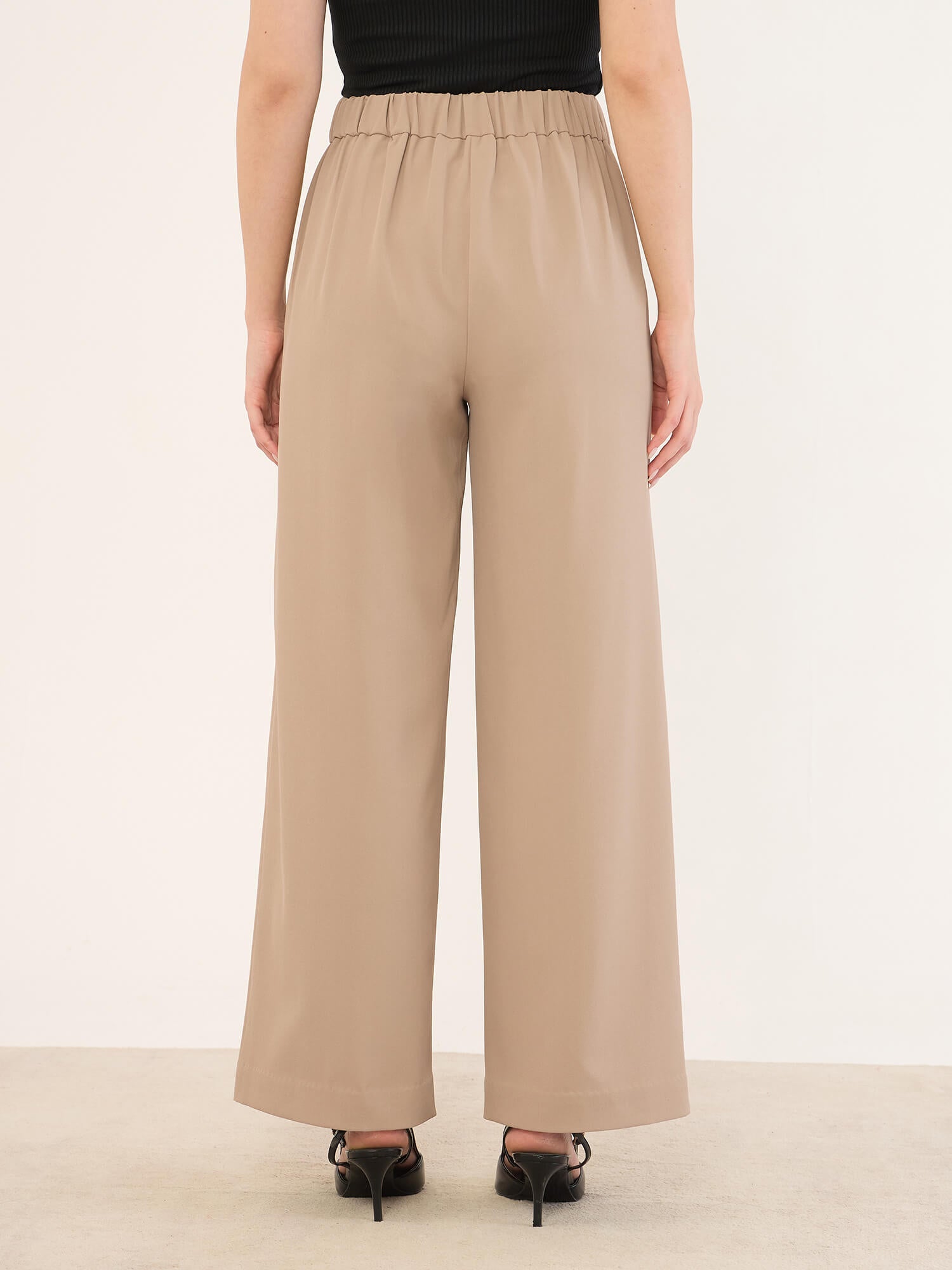 Malley High Rise Wide Leg Pants -Beige - SALT Attire