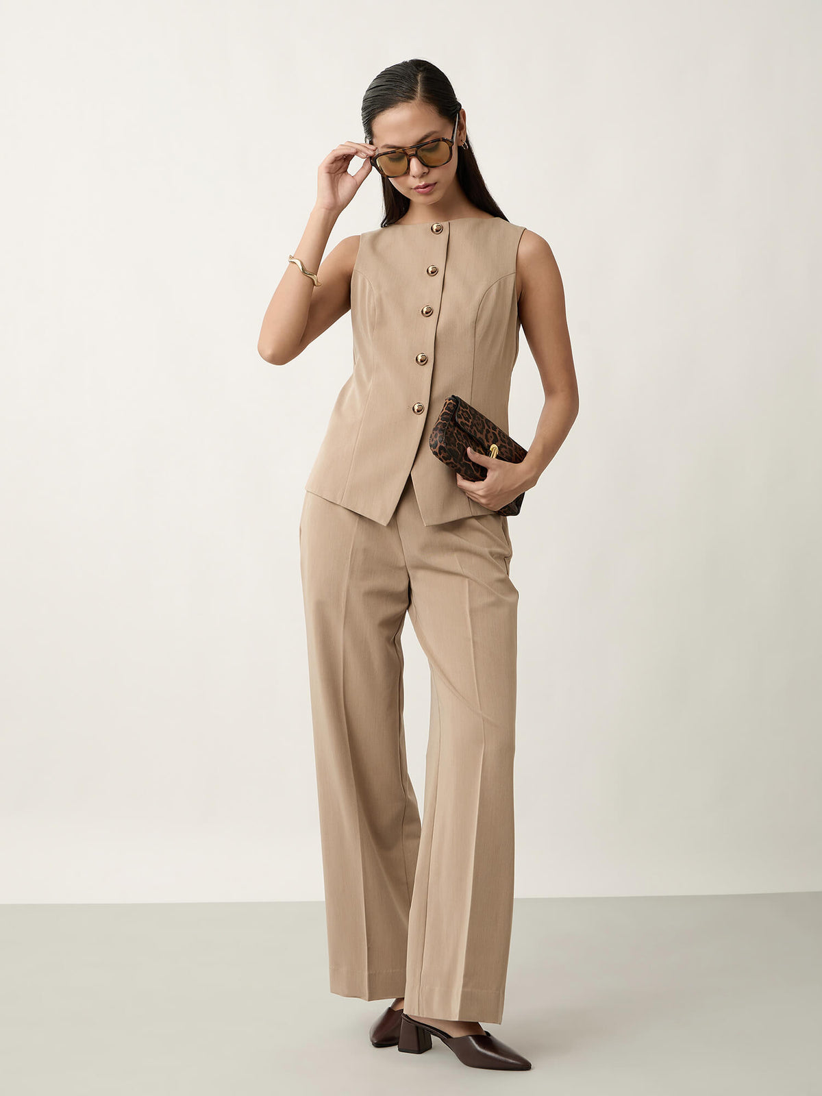 Tenacious Flared Leg Pants-Latte Beige