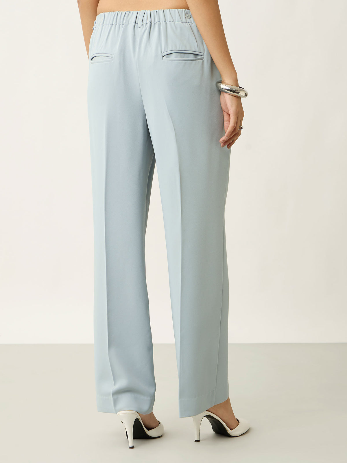Isla Straight Fit Pants With Button Tab Detailing-Slate Blue