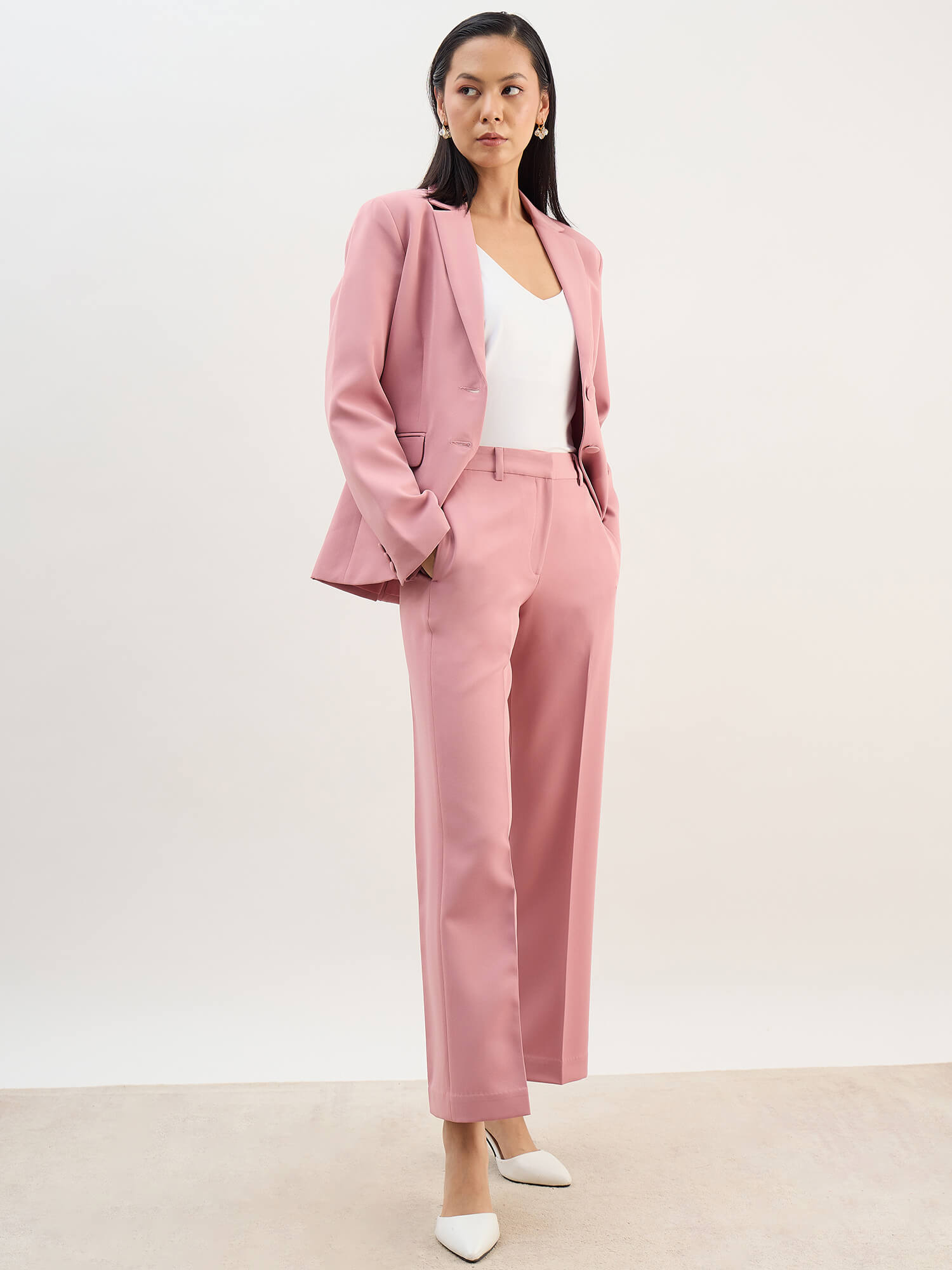 Tirana Mid Rise Straight Trousers-Dusty Pink