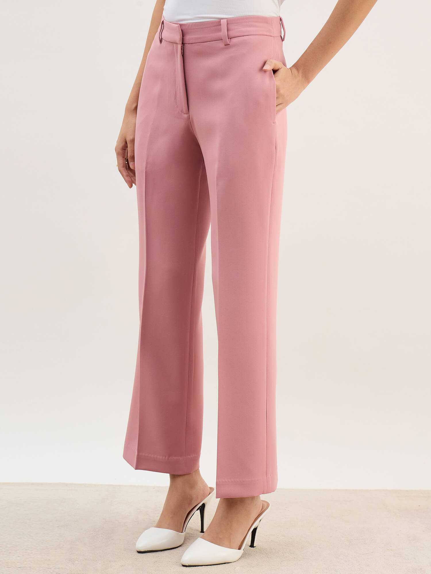 Tirana Mid Rise Straight Trousers-Dusty Pink