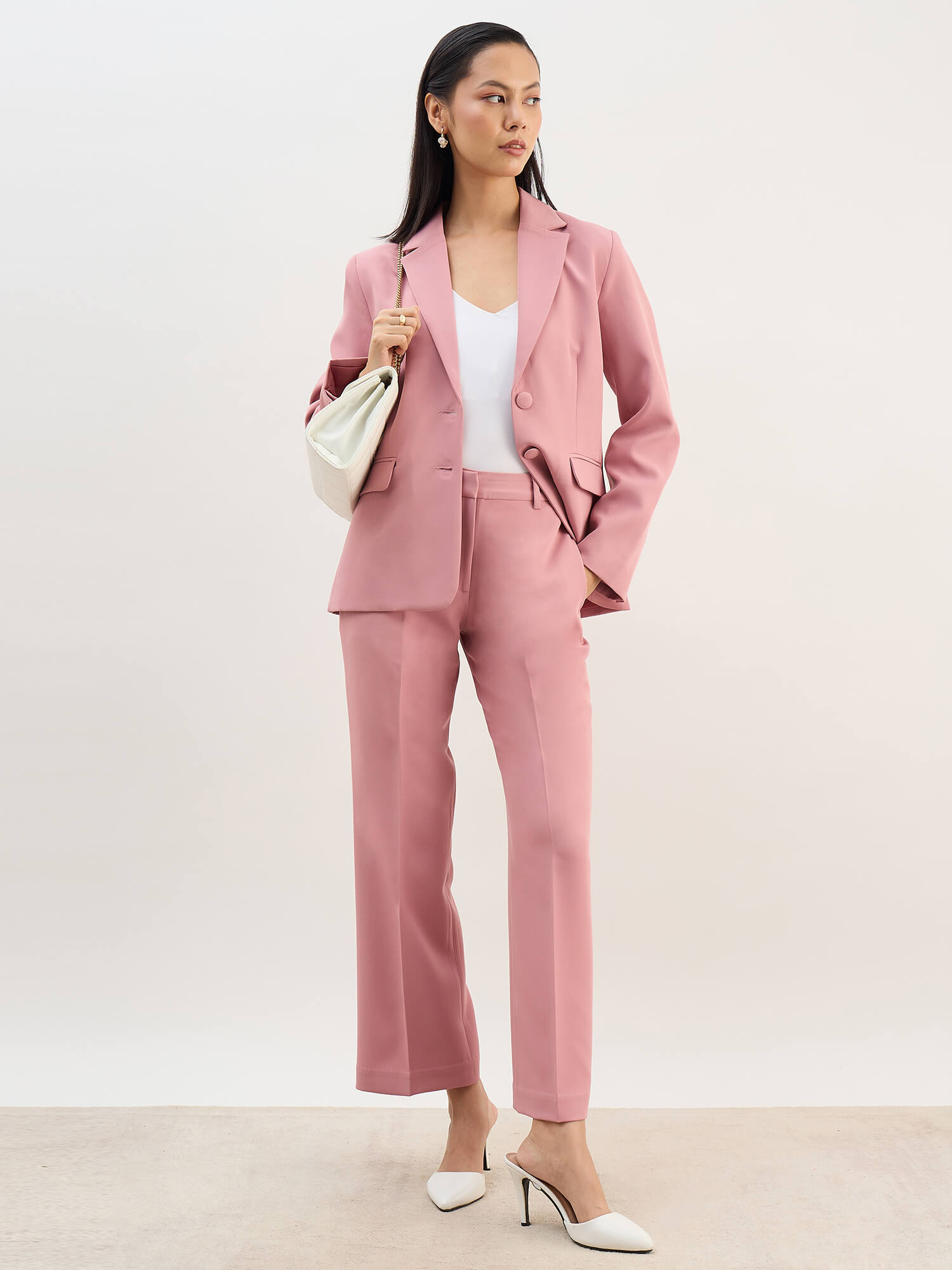 Tirana Mid Rise Straight Trousers-Dusty Pink