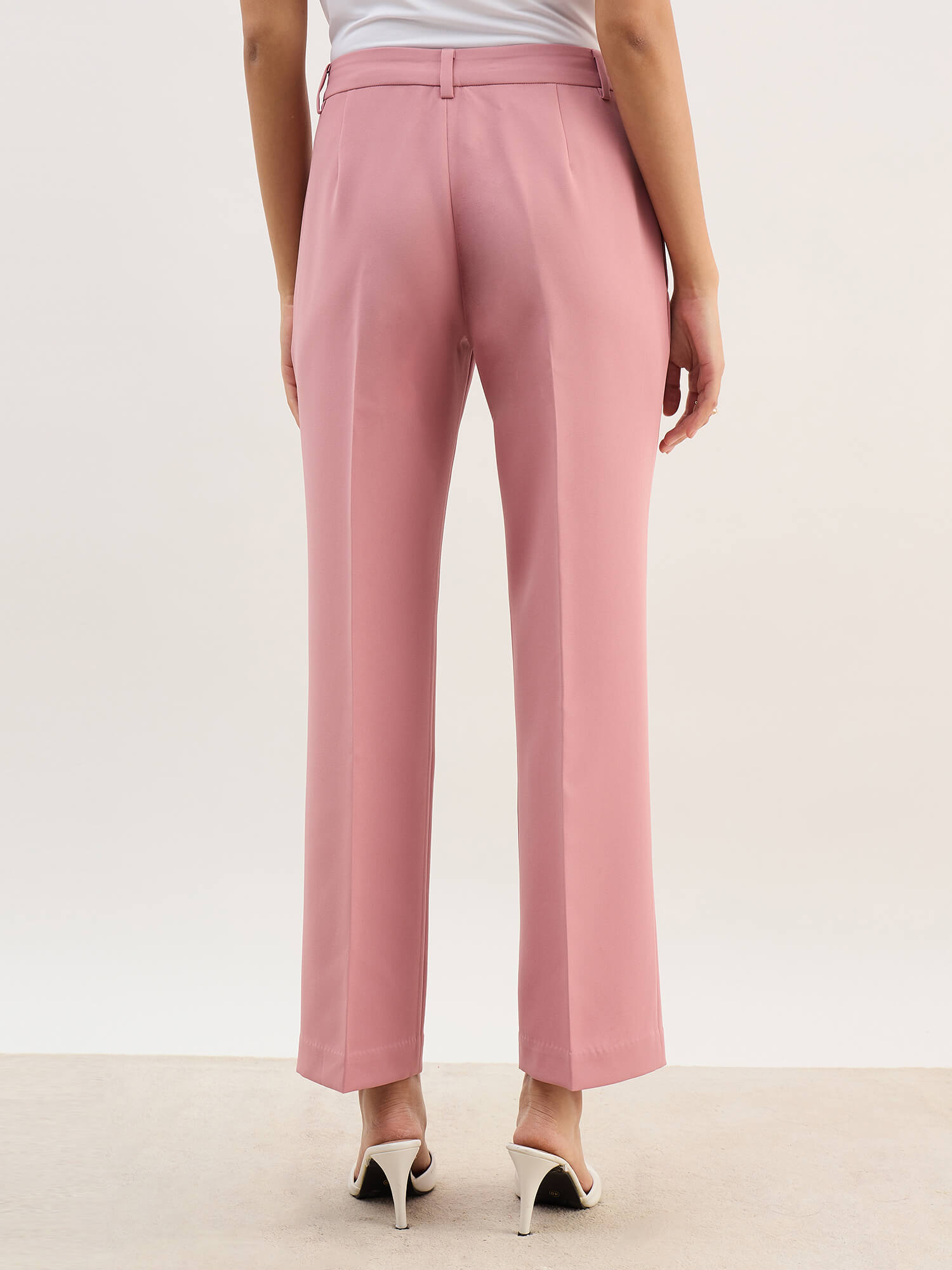 Tirana Mid Rise Straight Trousers-Dusty Pink