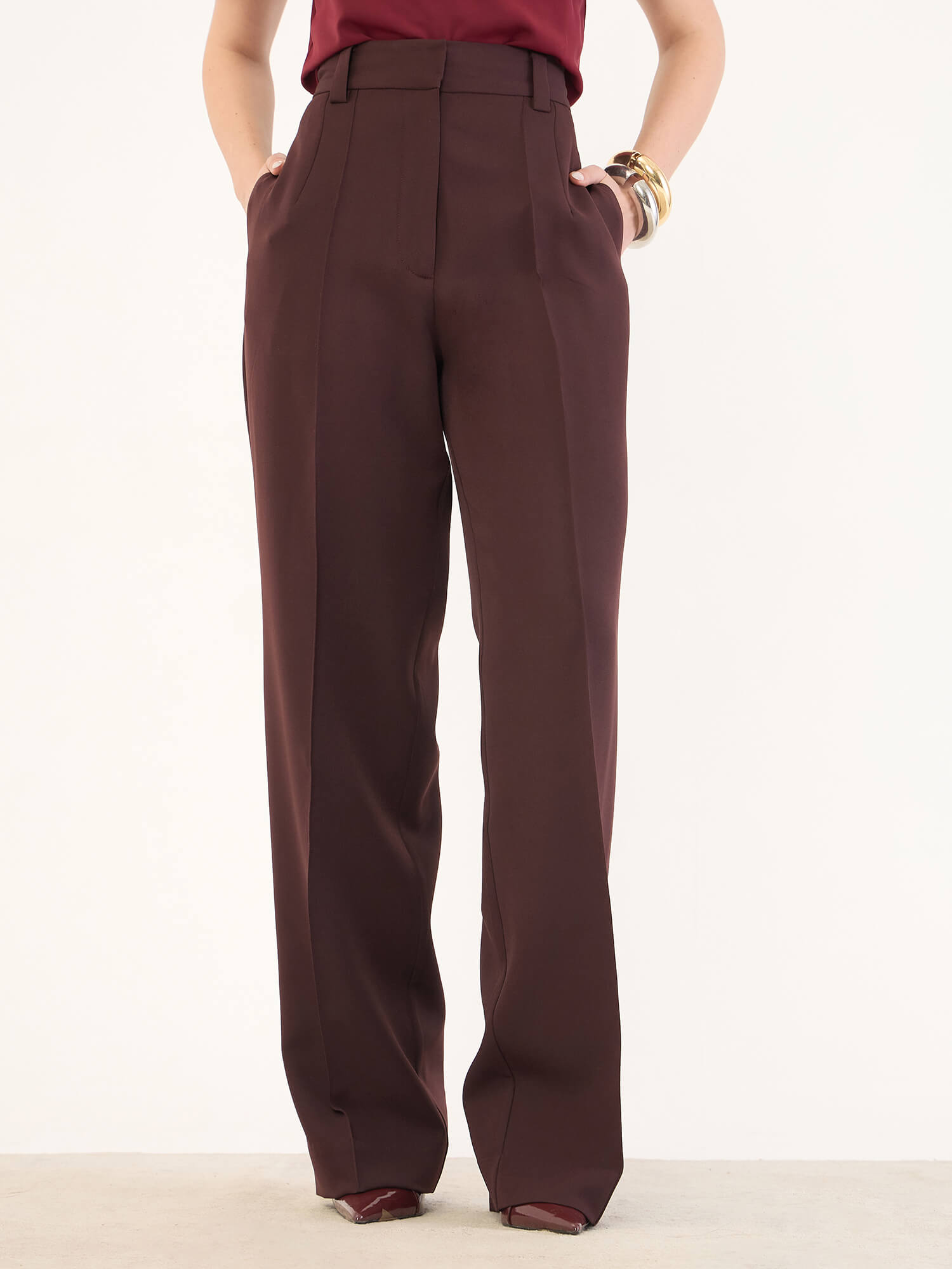 Quaint Straight High Rise Pants-Brown