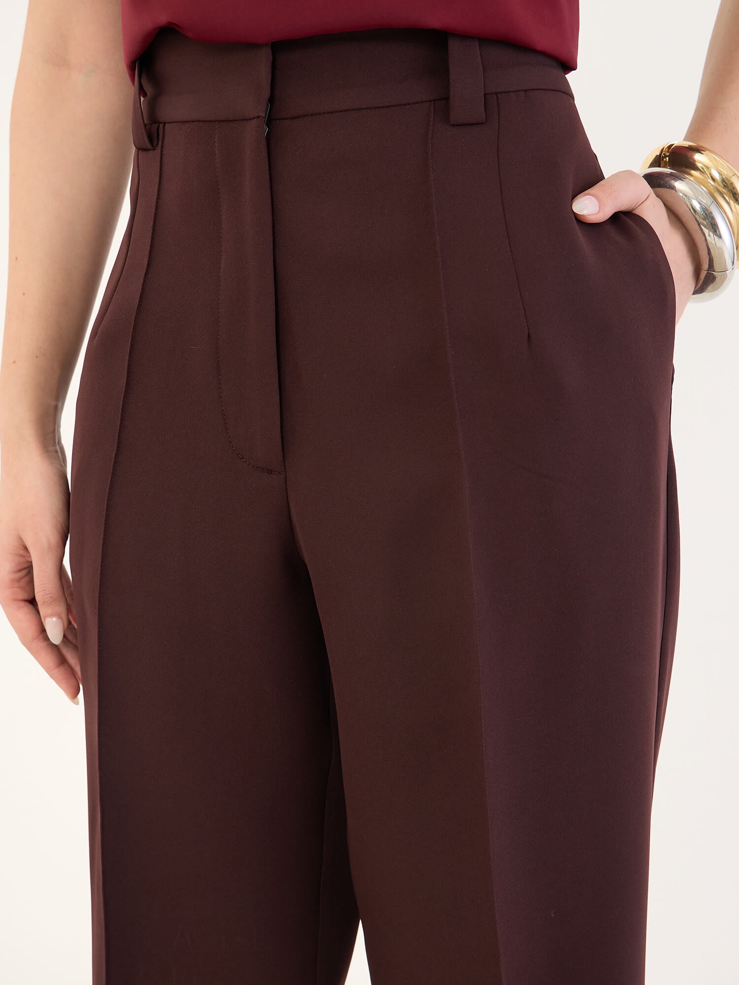 Quaint Straight High Rise Pants-Brown