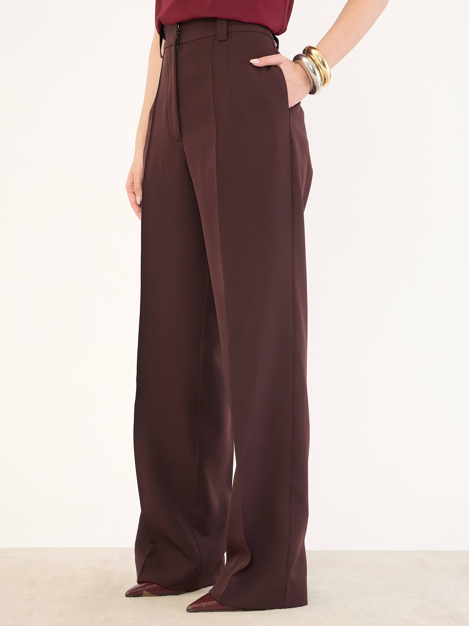 Quaint Straight High Rise Pants-Brown