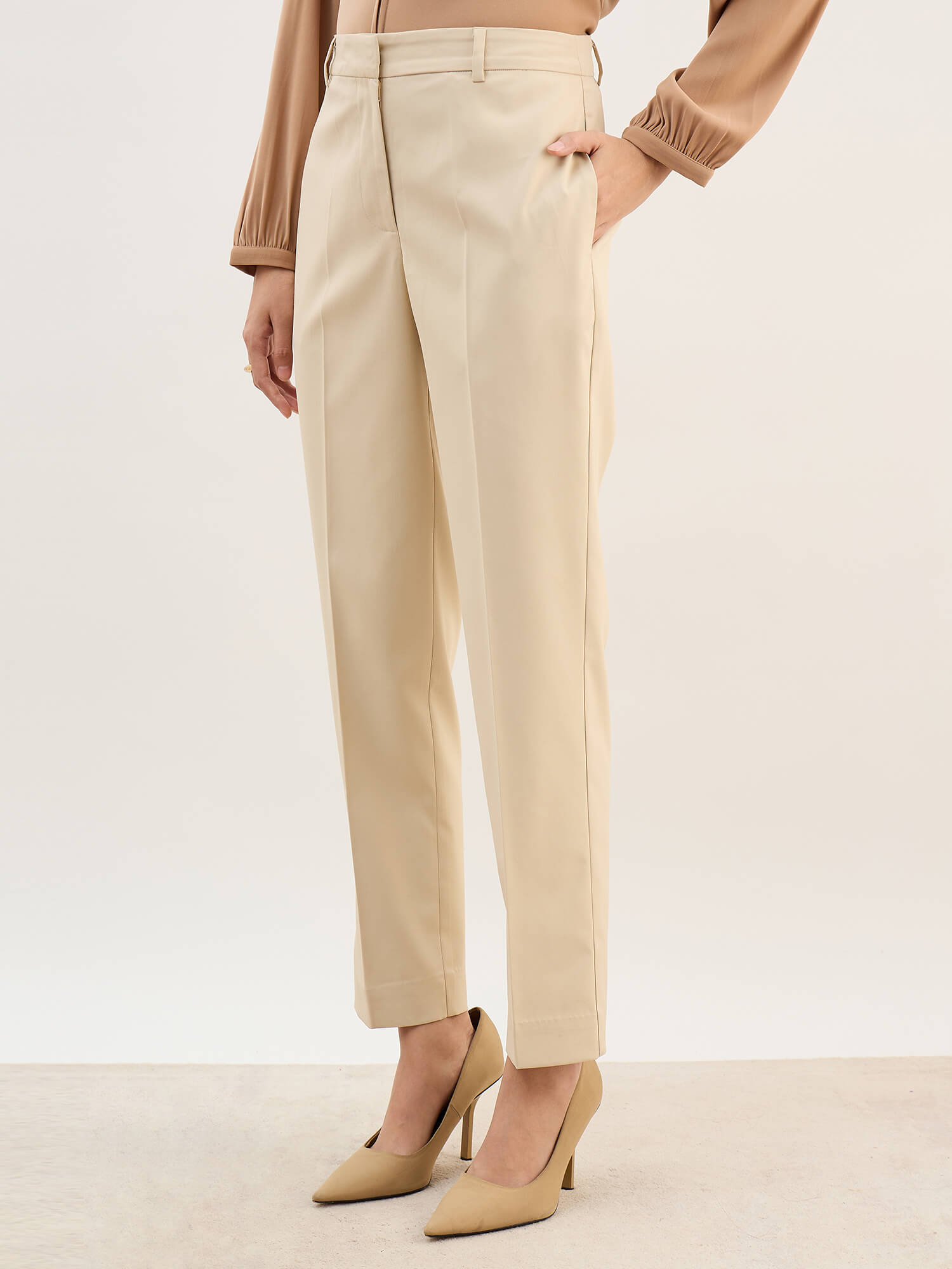 Elora Mid Rise Slim Pants-Ivory