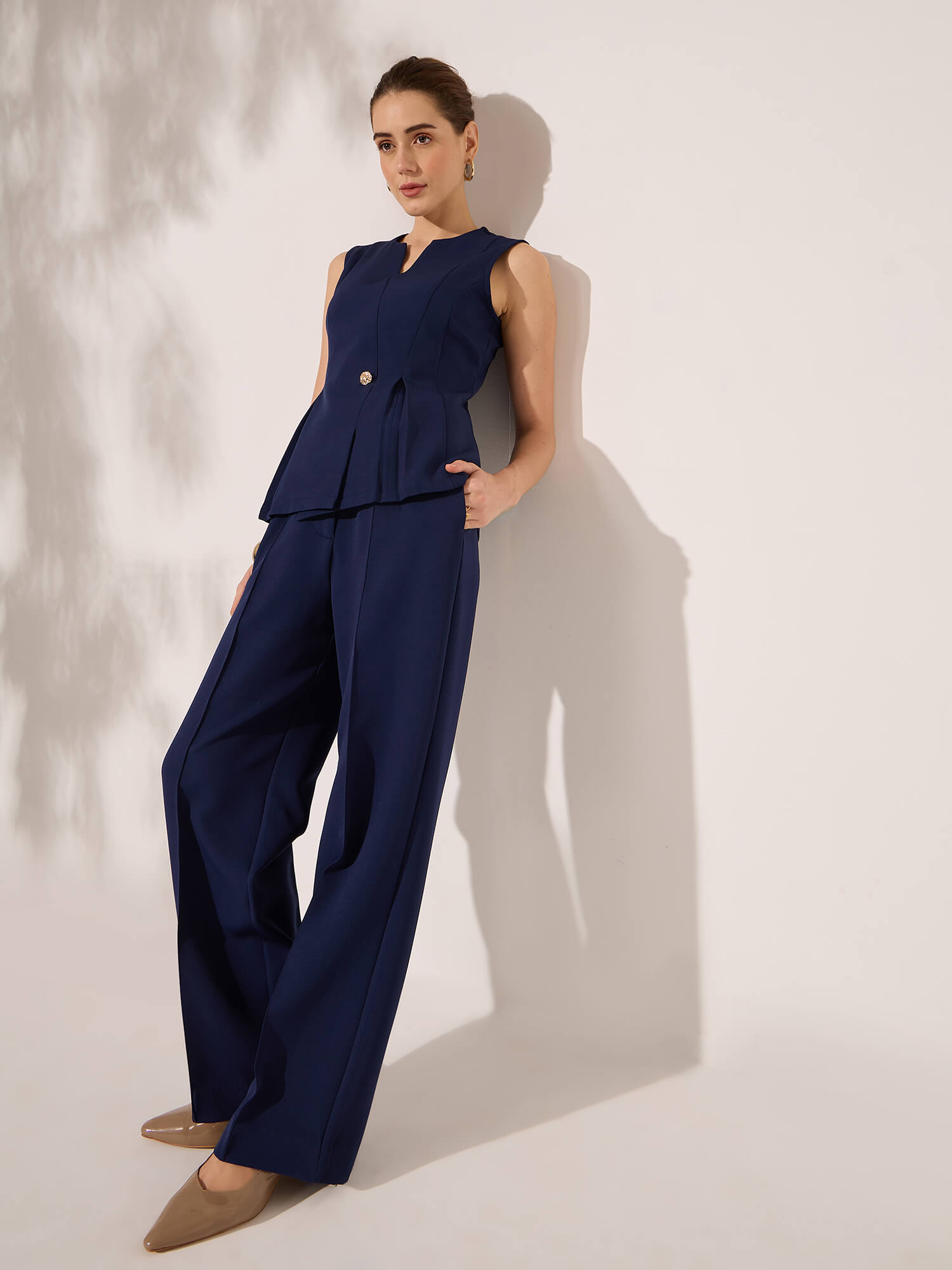 Quaint Straight High Rise Pants-Midnight Blue