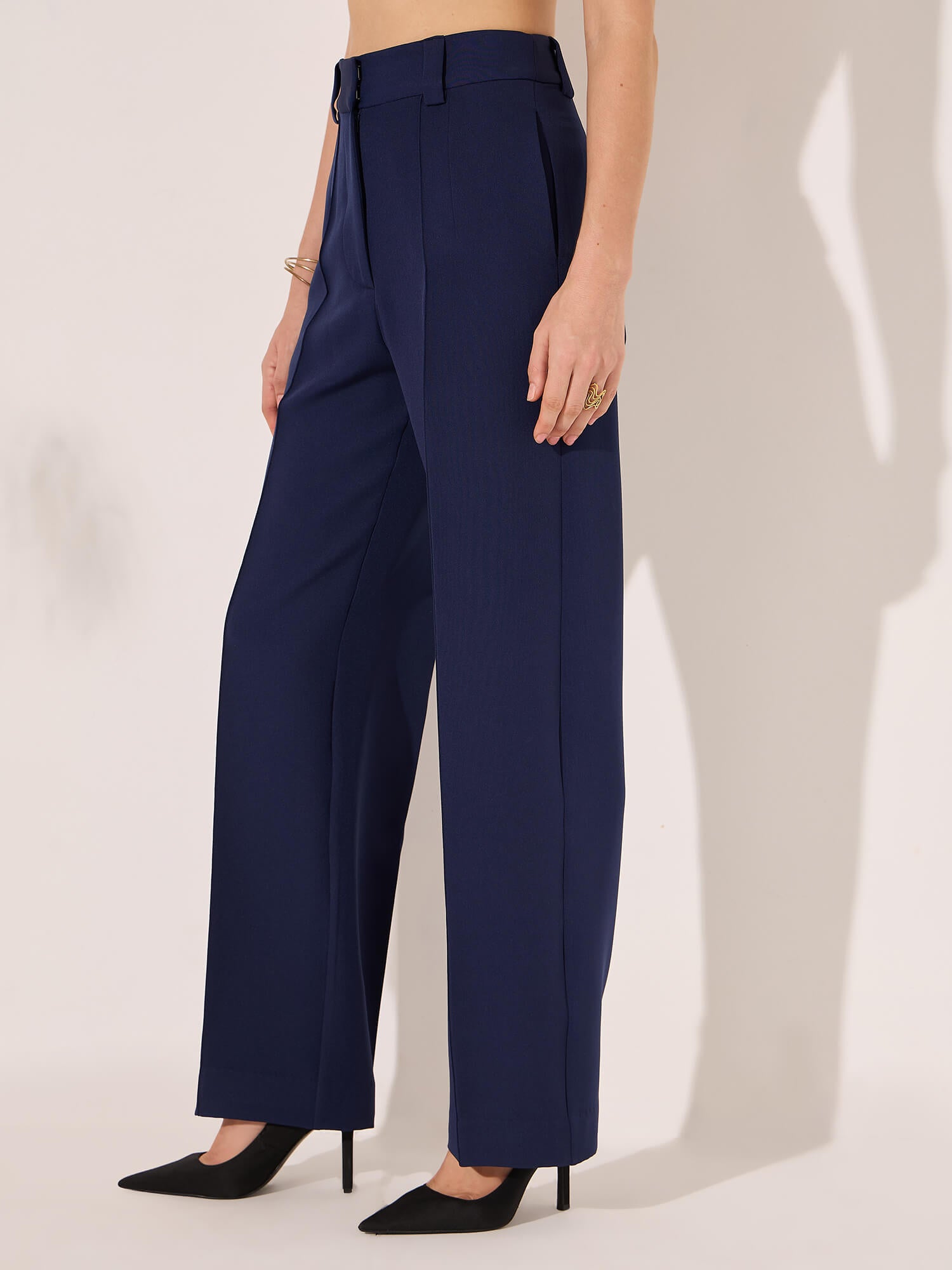 Quaint Straight High Rise Pants-Midnight Blue