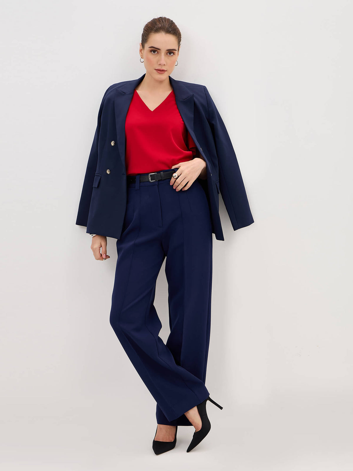 Quaint Straight High Rise Pants-Midnight Blue