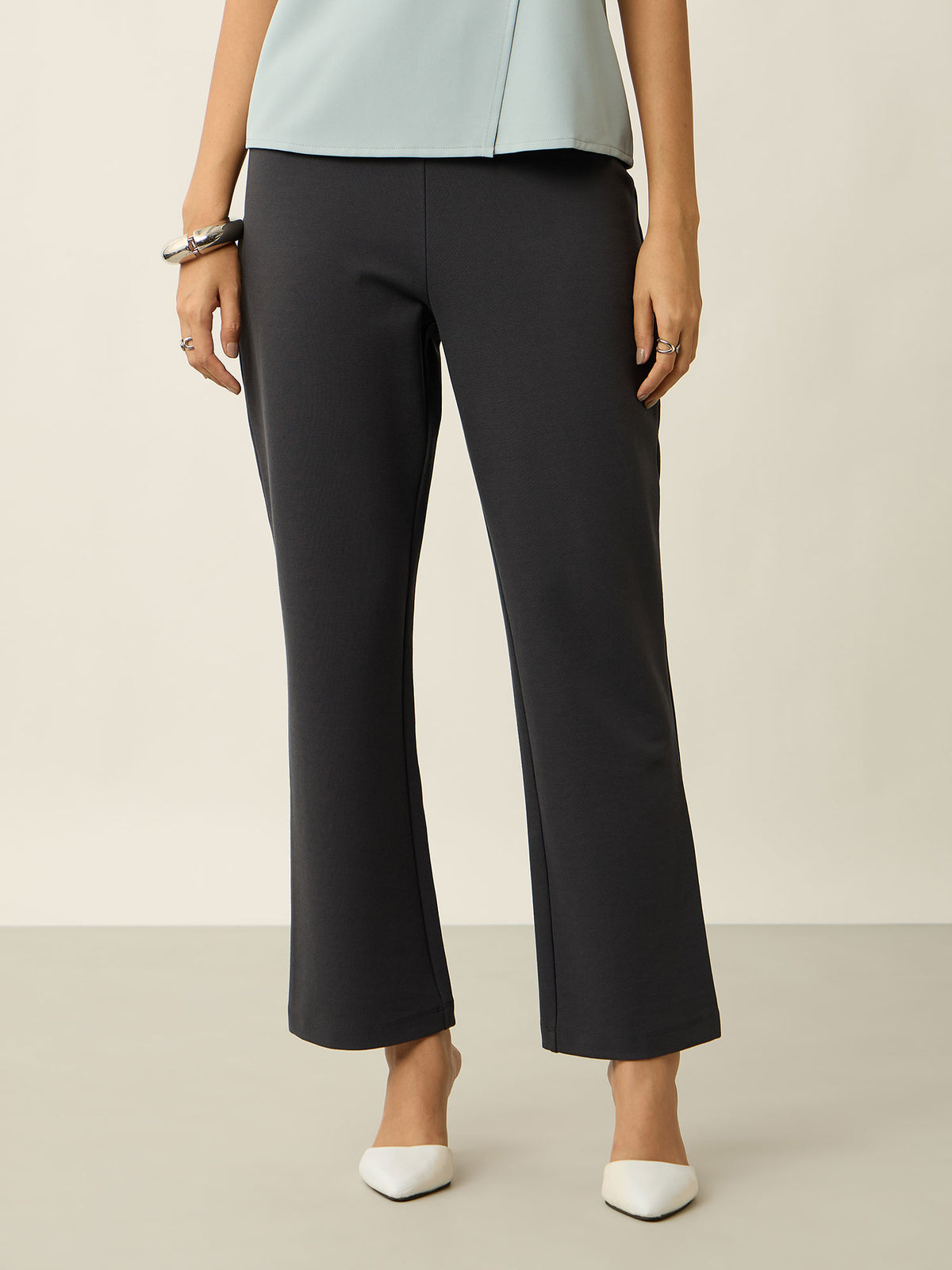 Cary Tab Detail Ponte Pants-Grey