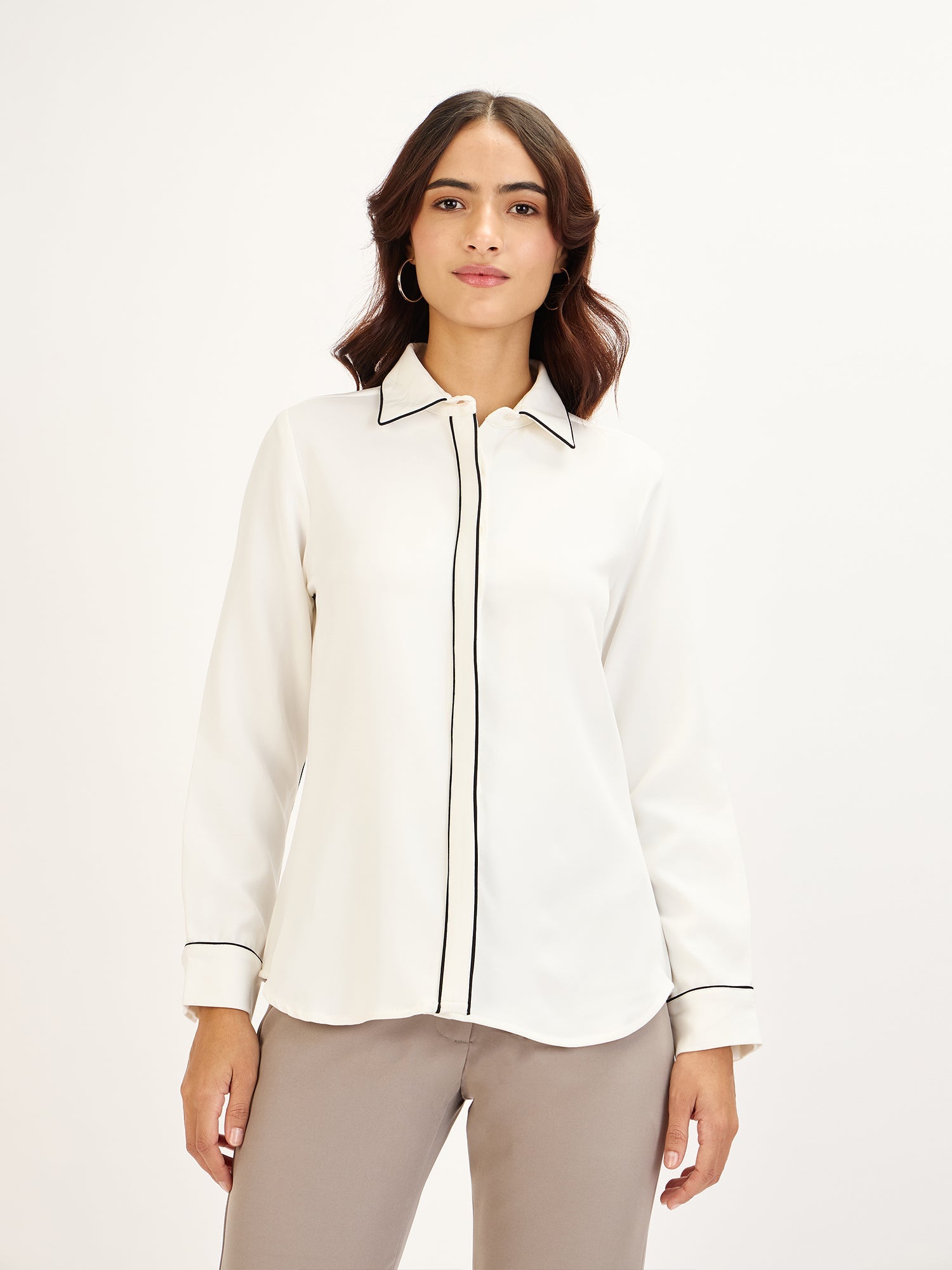 Domino Contrast Piping Shirt - White