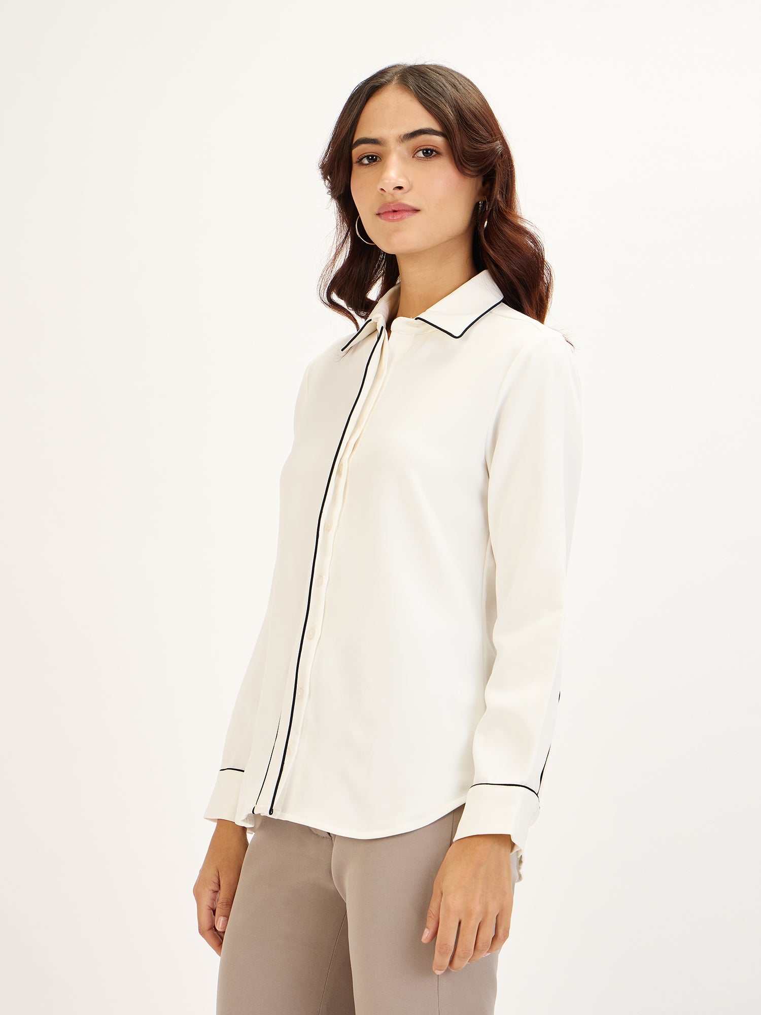 Domino Contrast Piping Shirt - White - SALT Attire