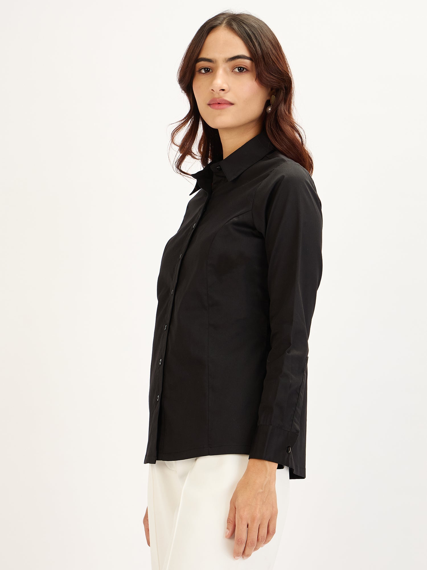 Perfect-Black Princess Seam Contrast Detail Shirt - Black