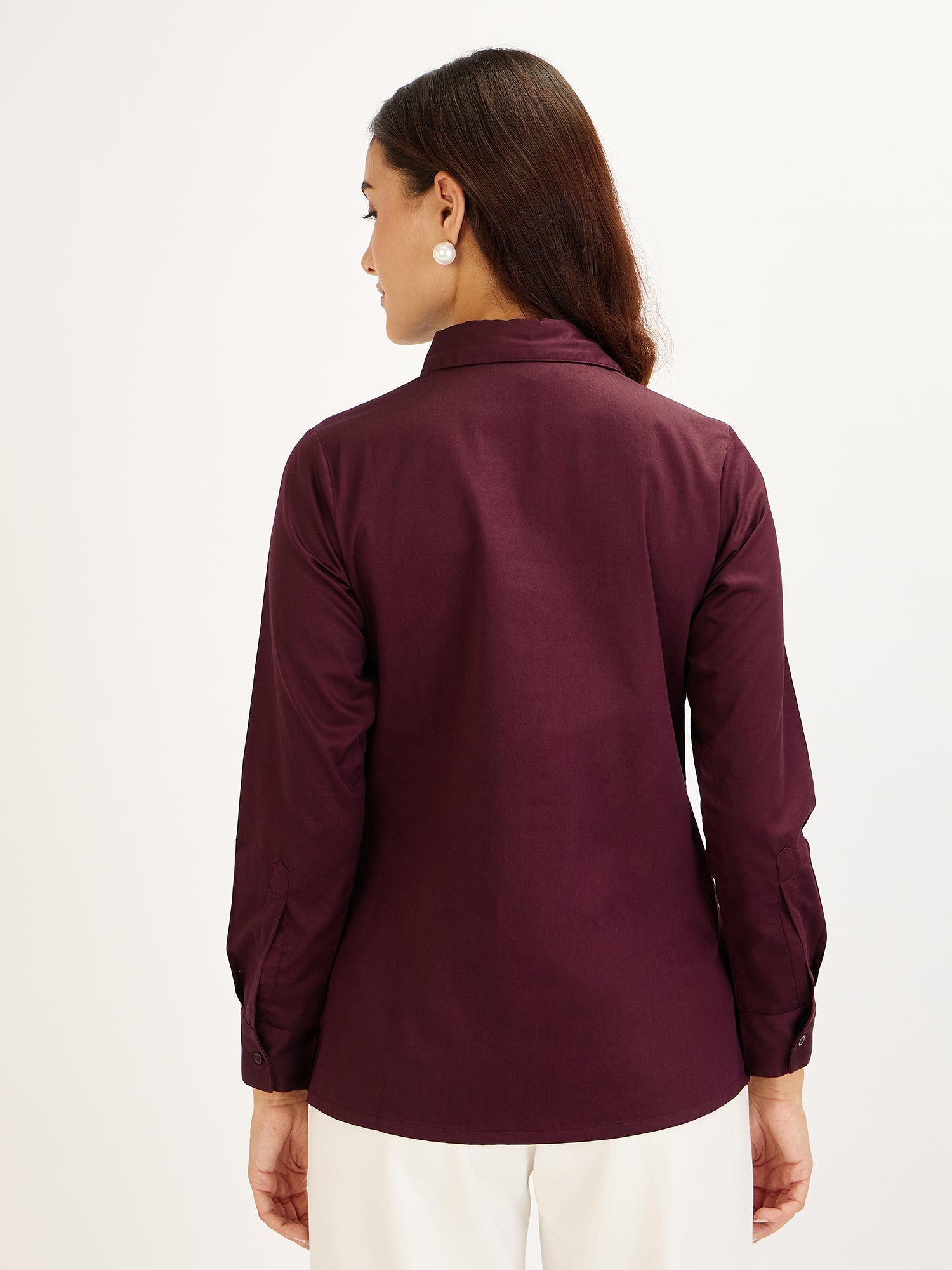 Perfect-Plum Princess Seam Contrast Detail Shirt - Plum