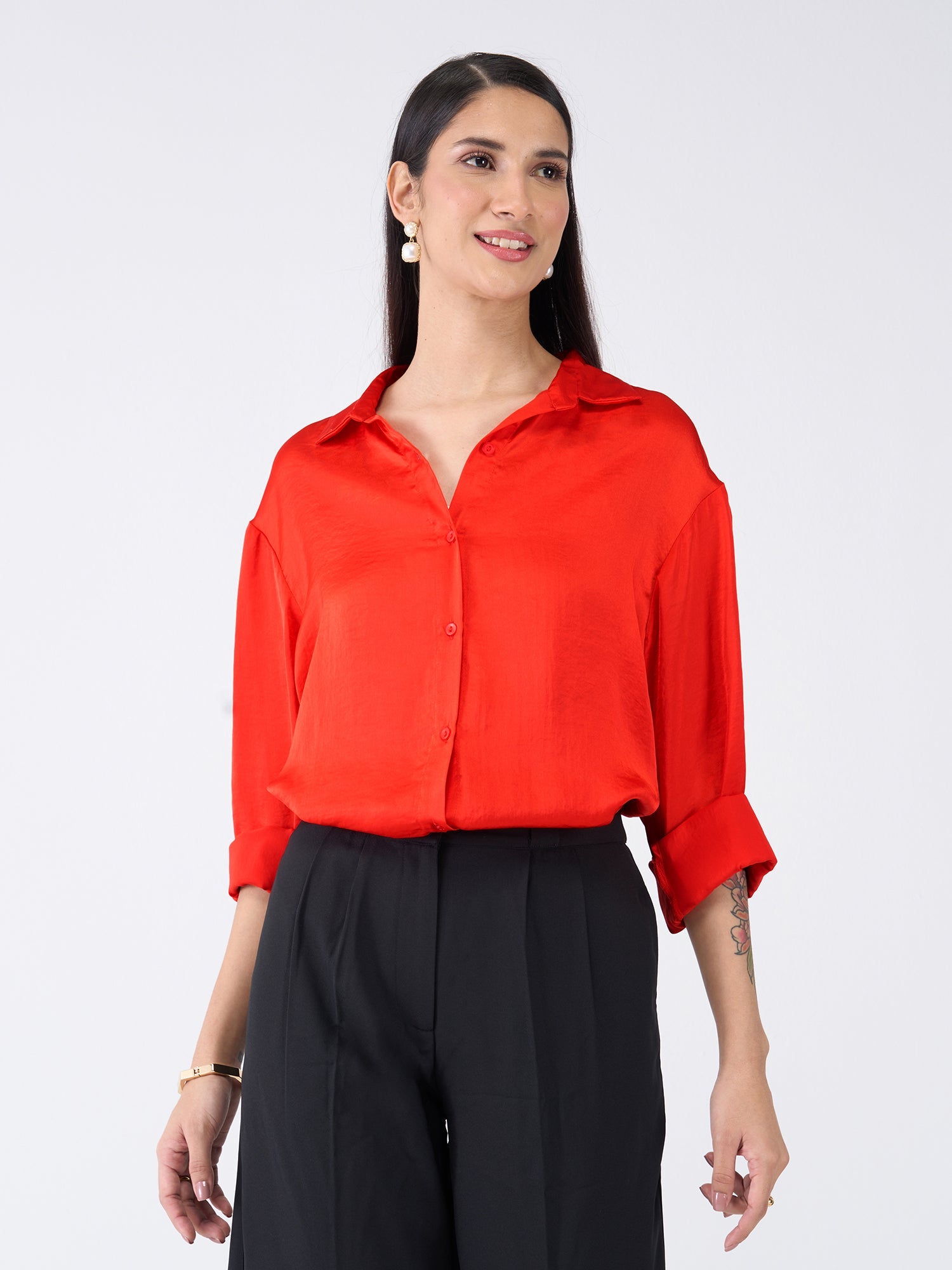 Buy Cheri Button Down Shirt-Red Color Shirts for Women SALT Attire