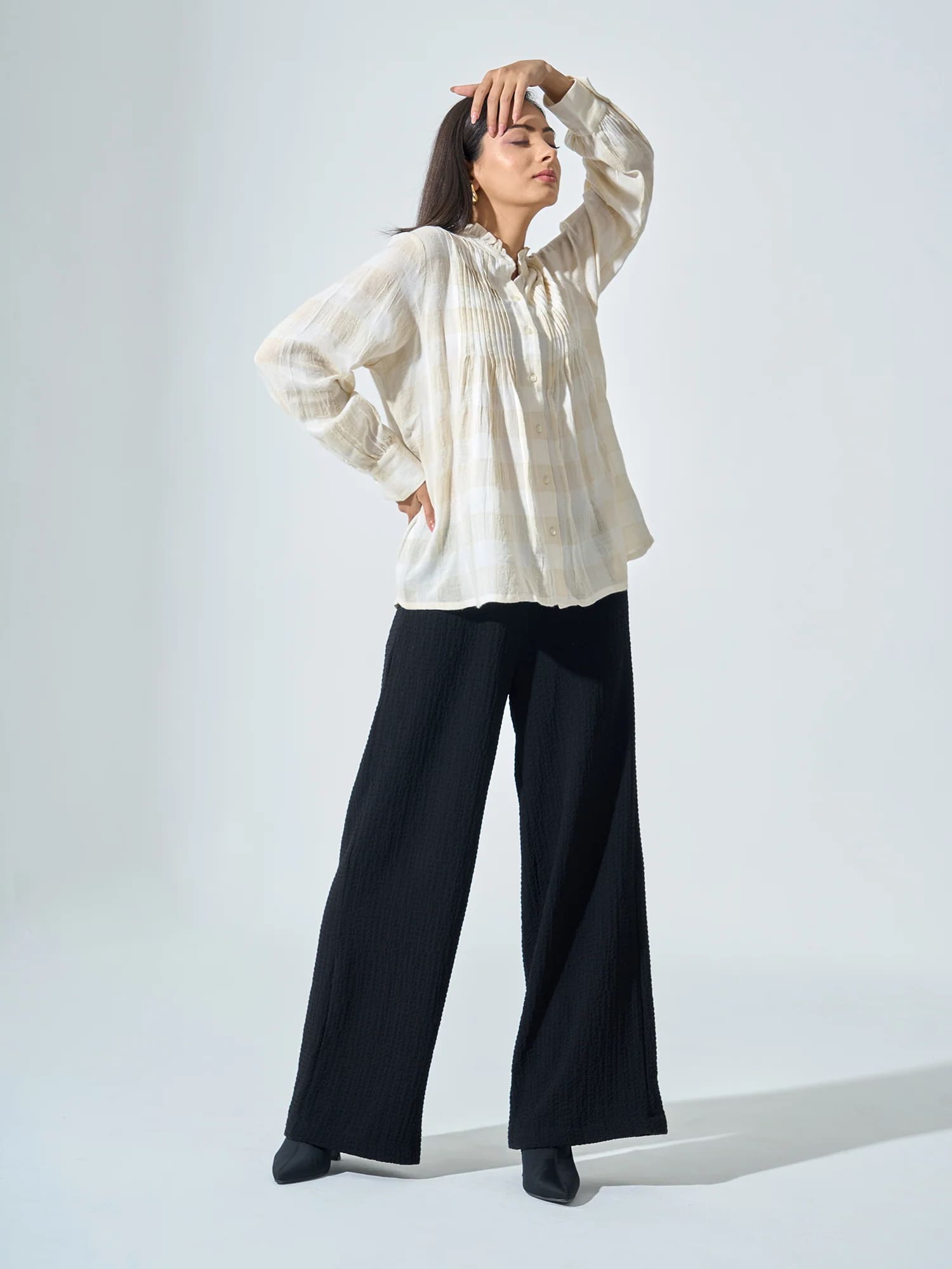 Elysia Check Pintuck Detail Shirt - off White