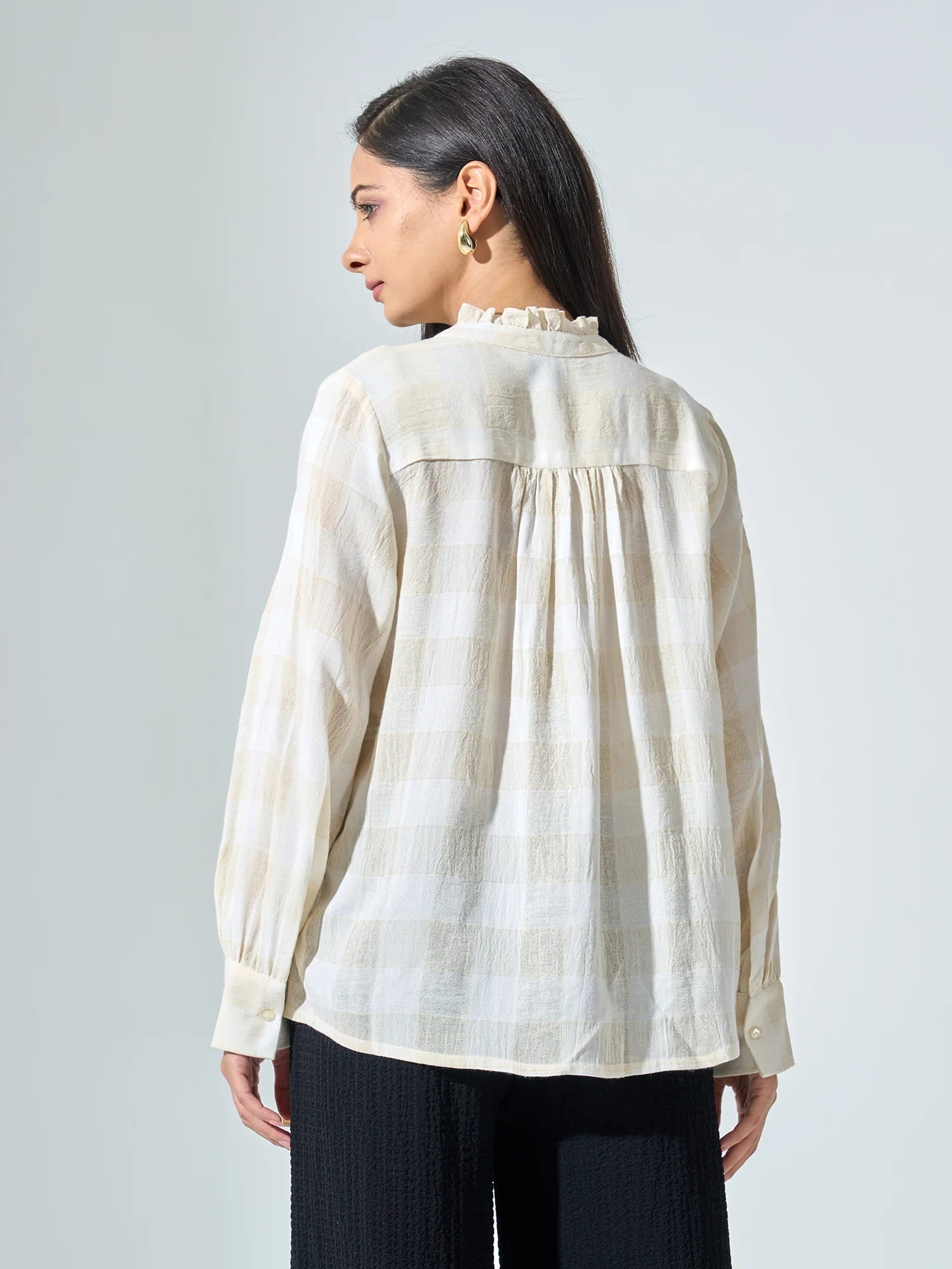 Elysia Check Pintuck Detail Shirt - off White