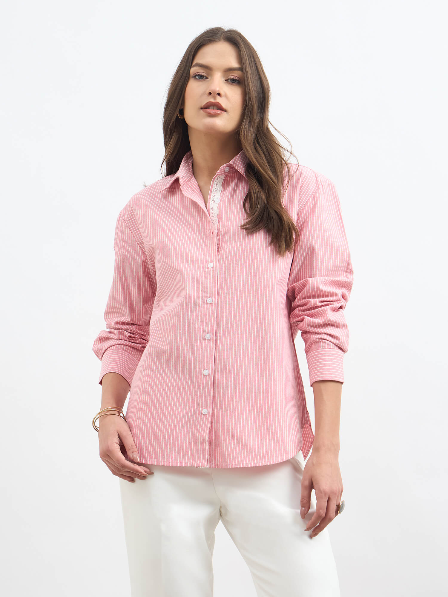 Mariner Striped Shirt With Lace Detail-Red & White