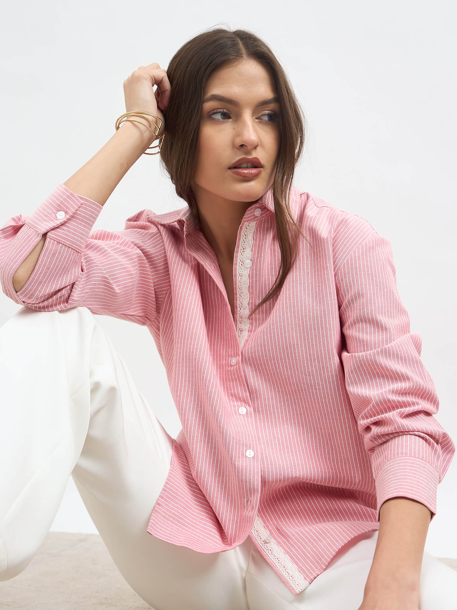 Mariner Striped Shirt With Lace Detail-Red & White