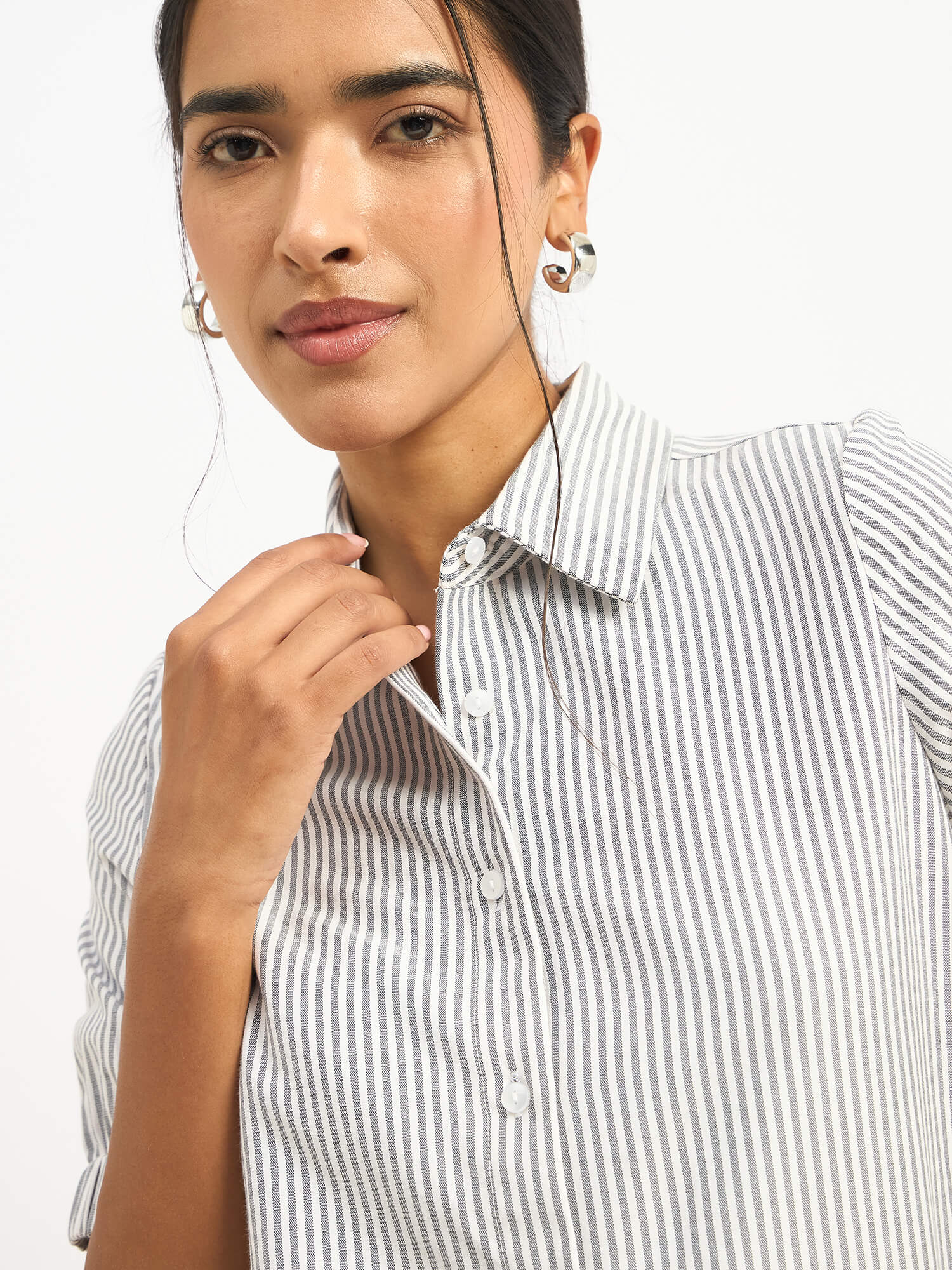 Sabine Puff Sleeve Shirt - Grey Stripe