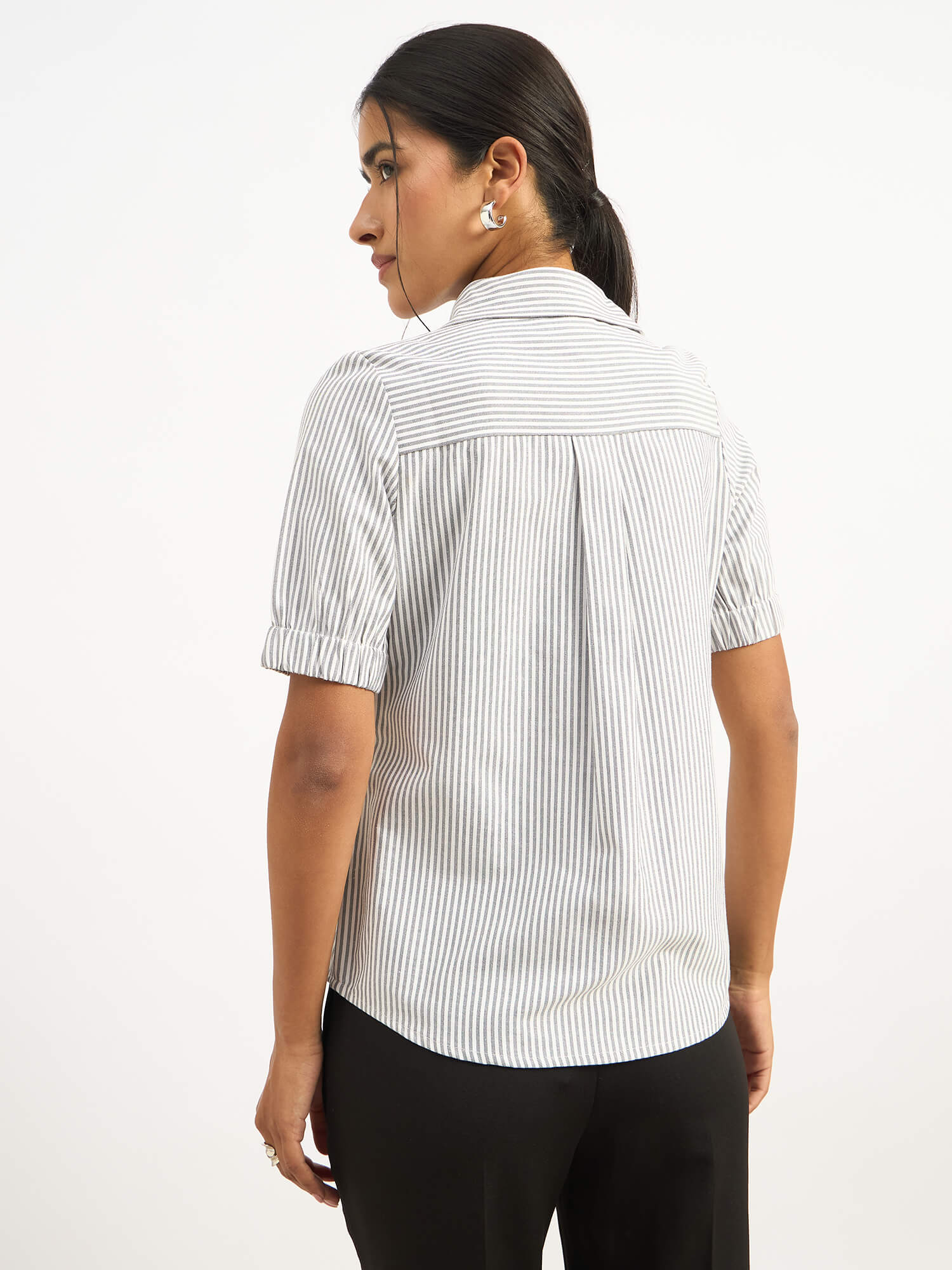 Sabine Puff Sleeve Shirt - Grey Stripe