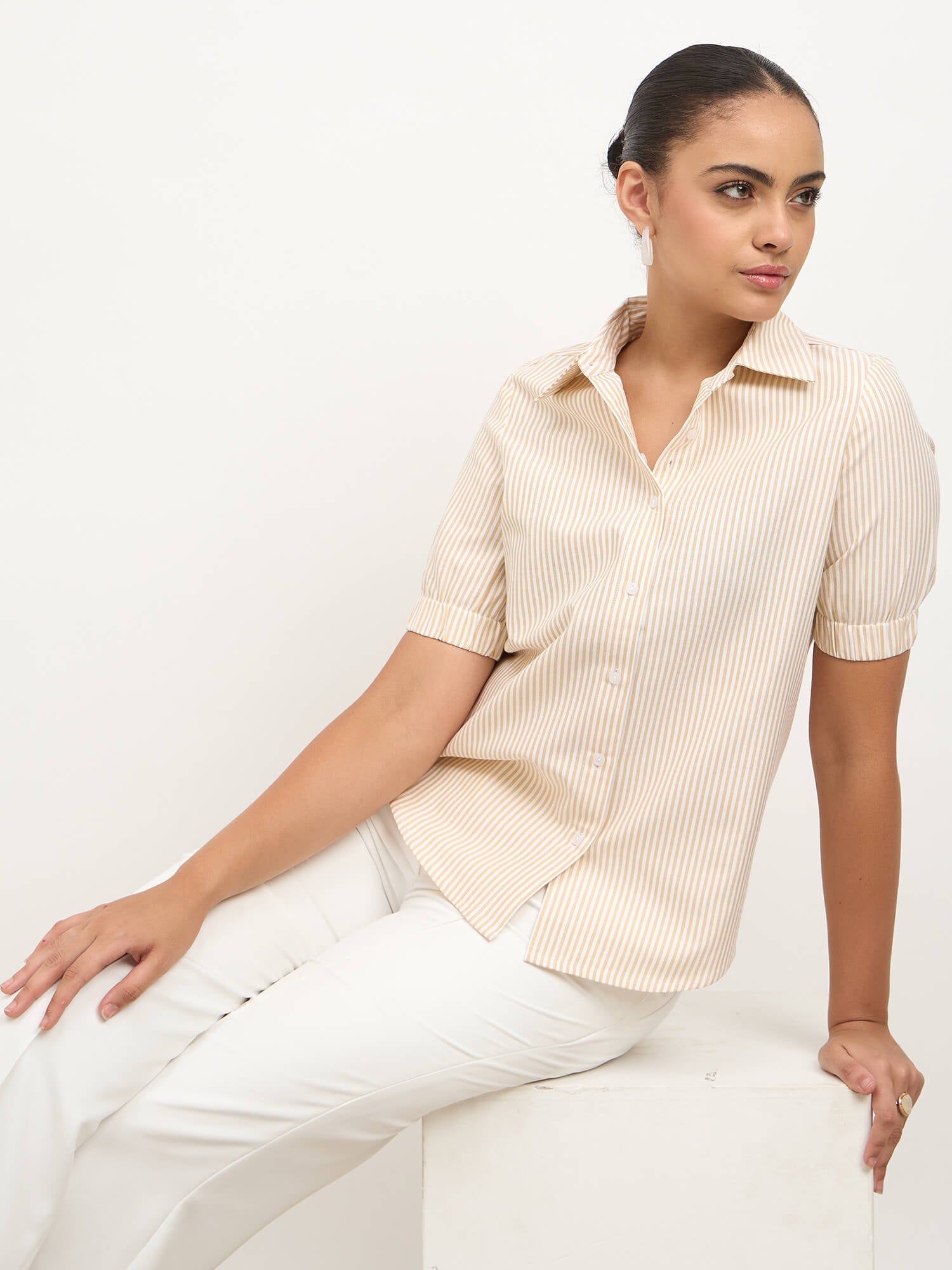 Sabine Puff Sleeve Shirt-Yellow & White