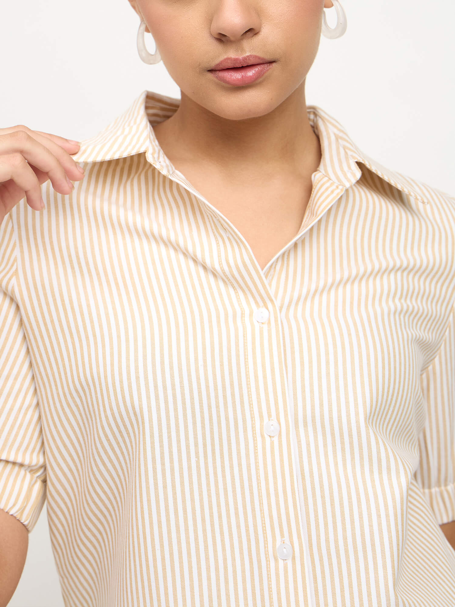 Sabine Puff Sleeve Shirt-Yellow & White