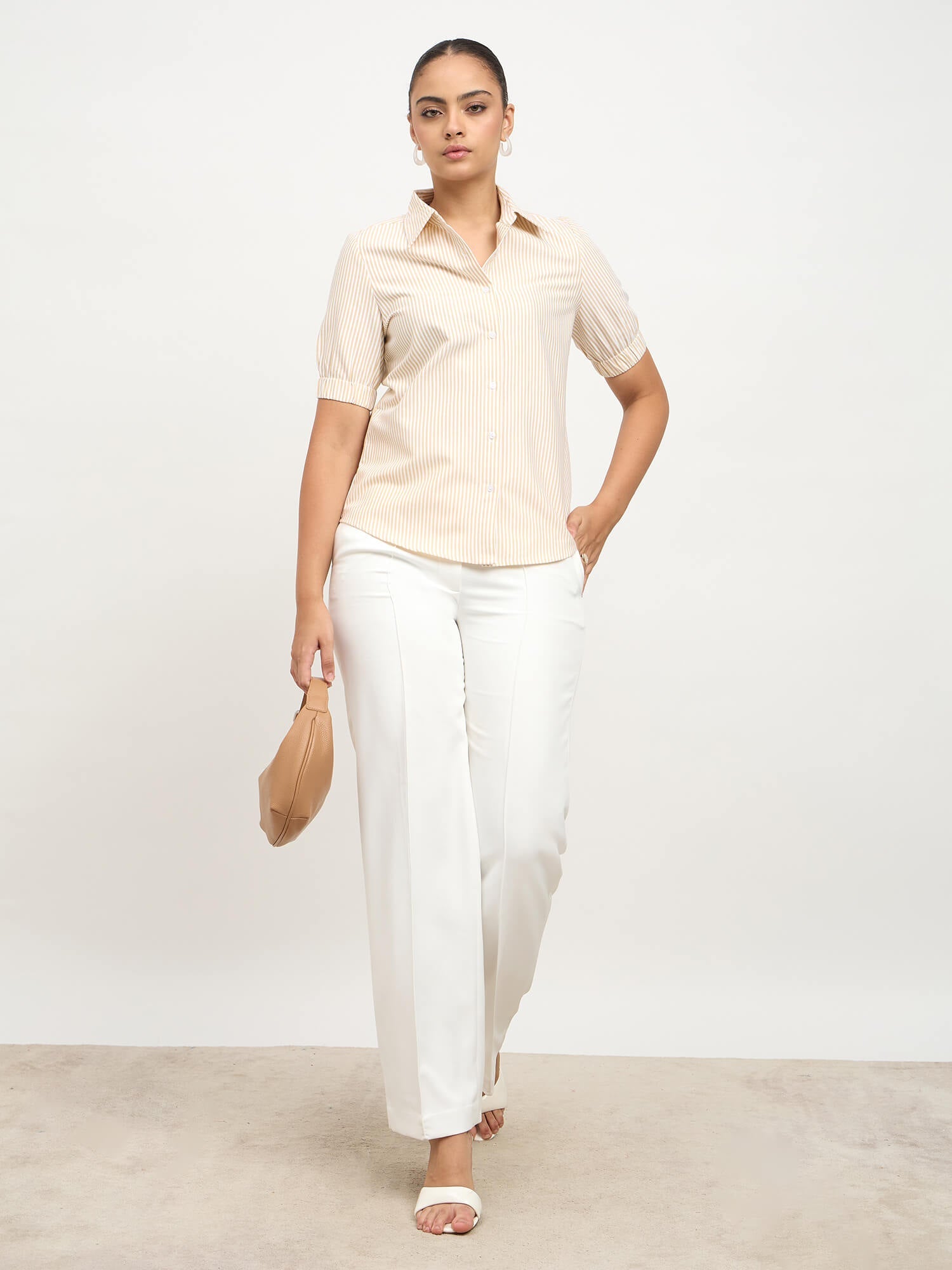 Sabine Puff Sleeve Shirt-Yellow & White