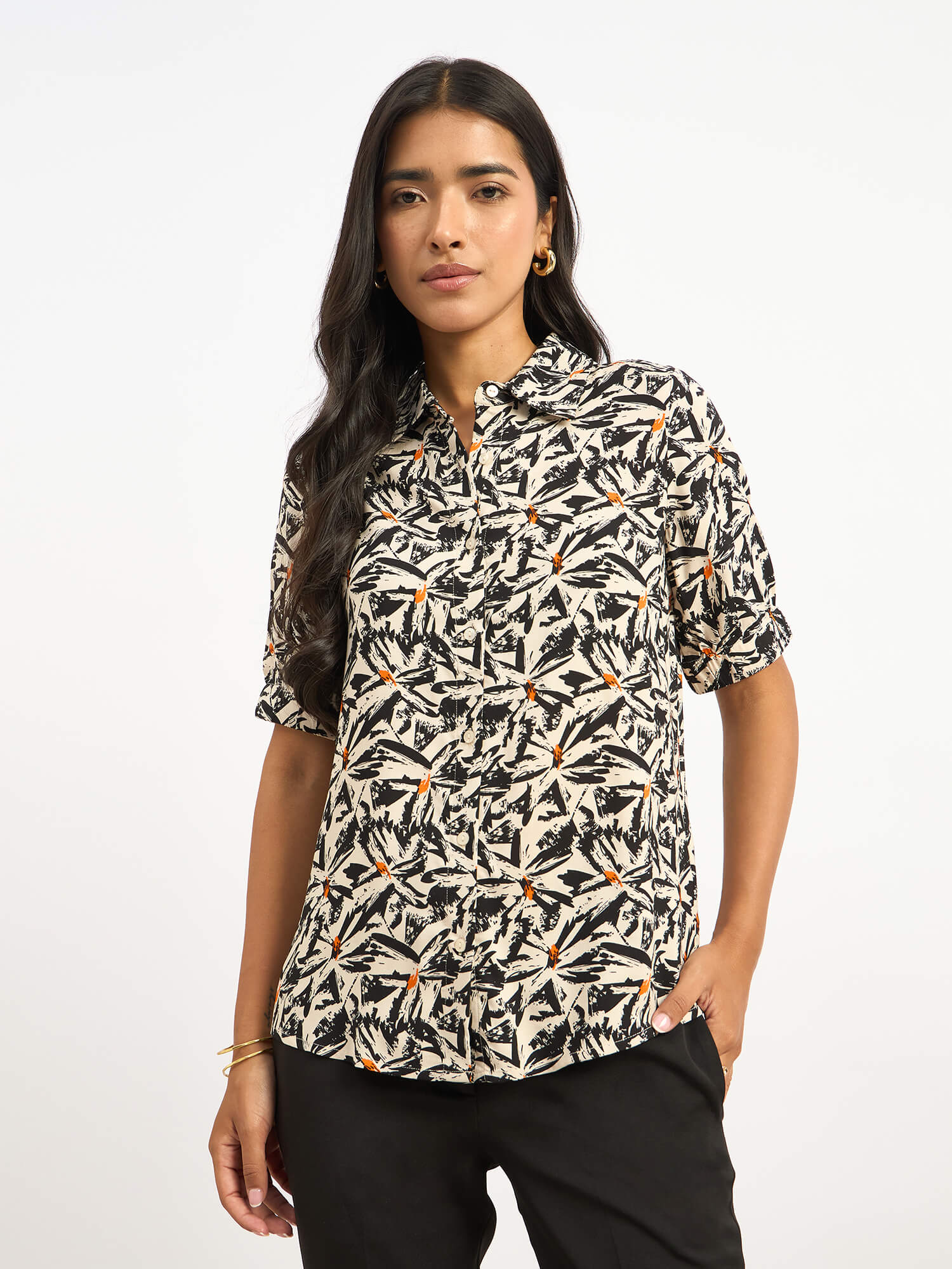 Sabine Short Elasticated Sleeve Shirt - Black