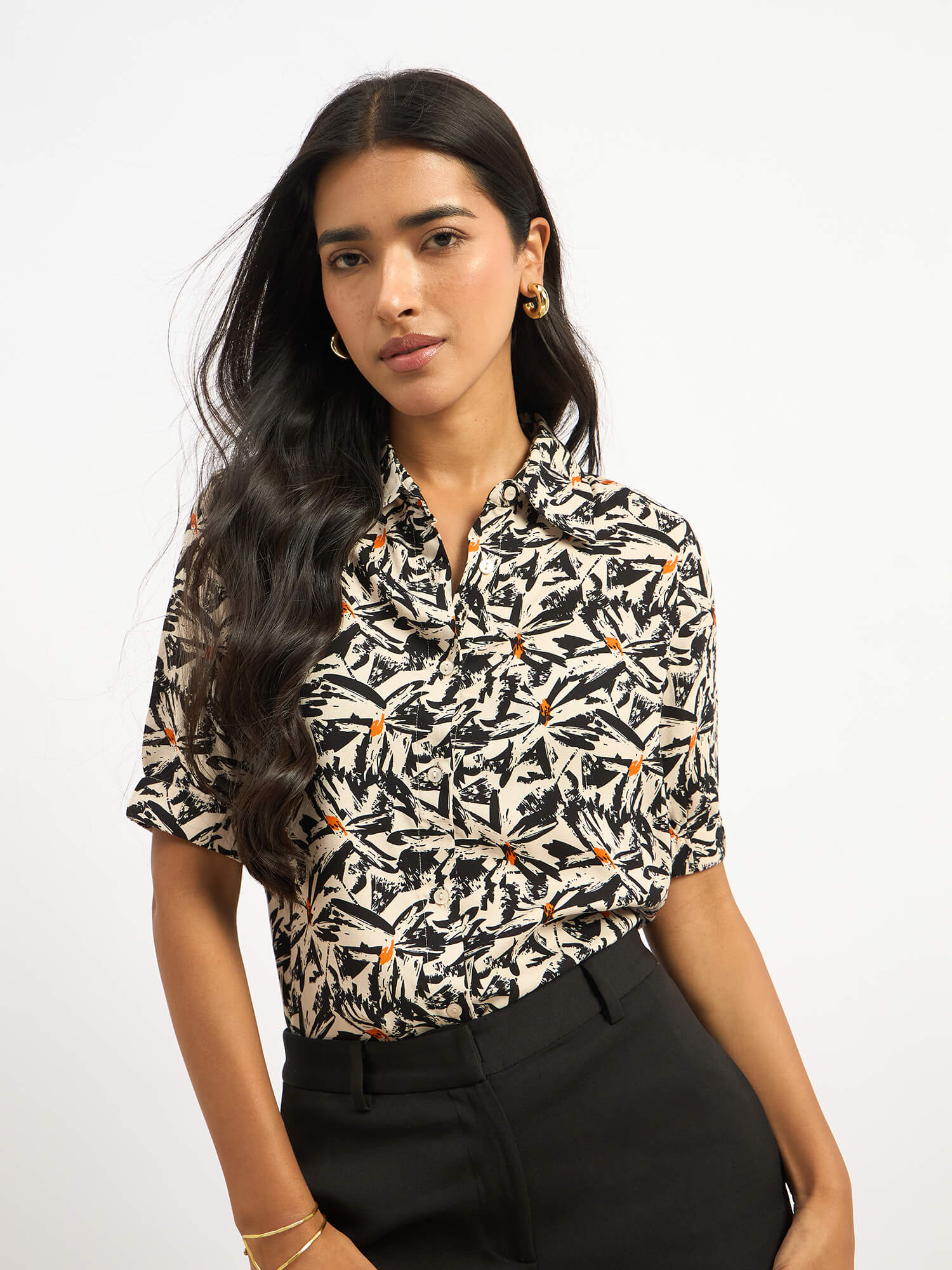 Sabine Short Elasticated Sleeve Shirt - Black