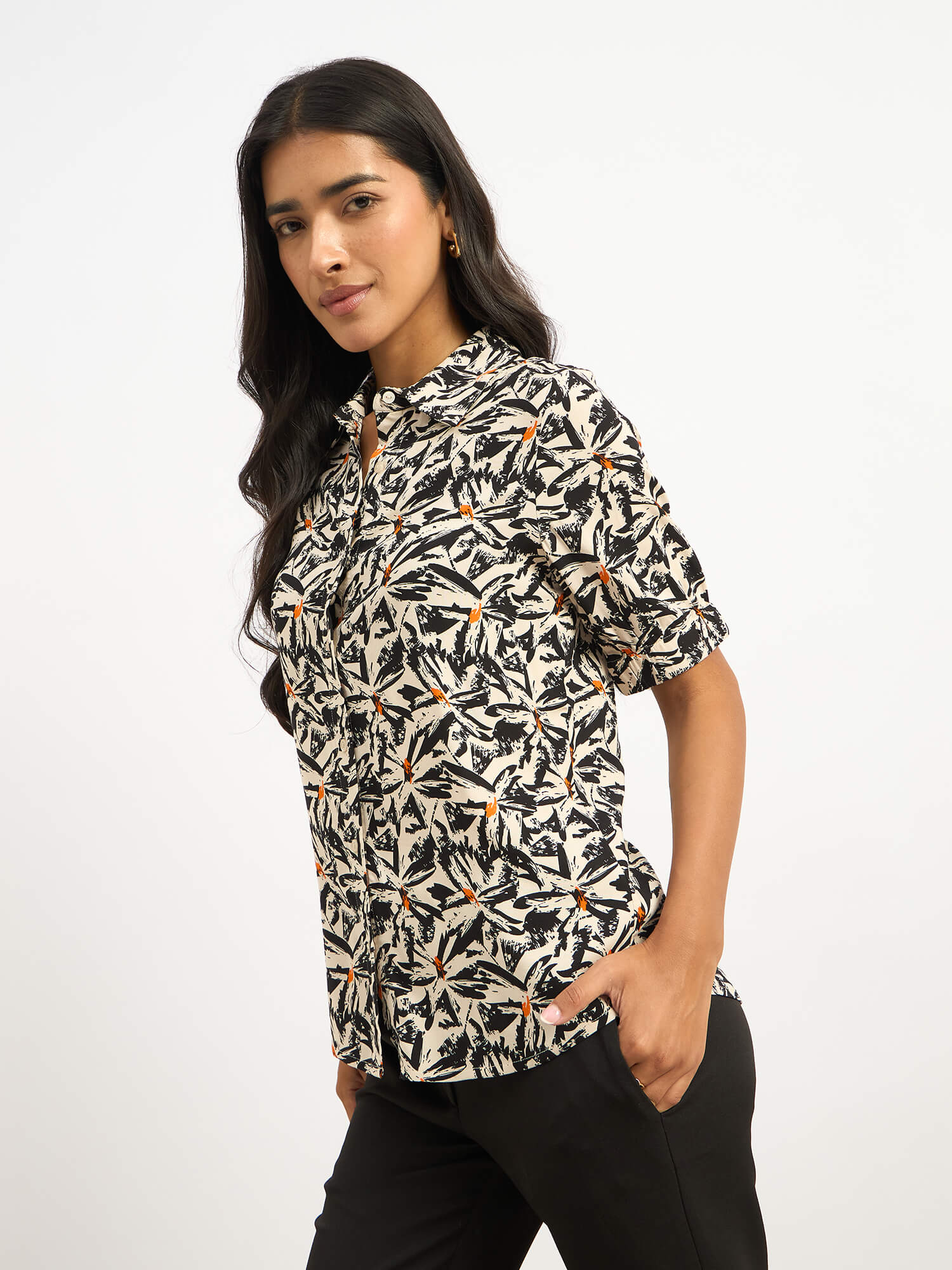 Sabine Short Elasticated Sleeve Shirt - Black
