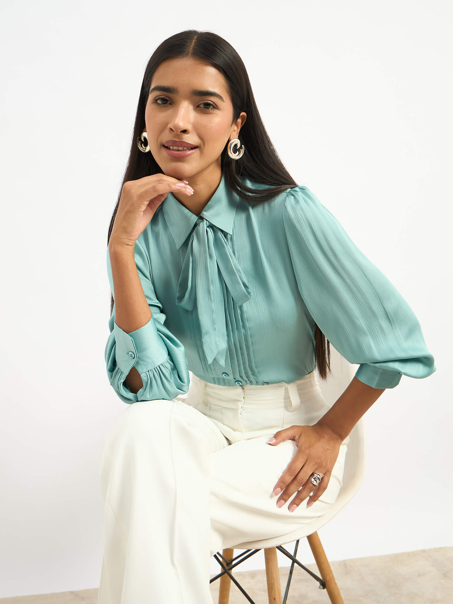 Seaglass Pleated Tie Up Top - Seagreen - SALT Attire